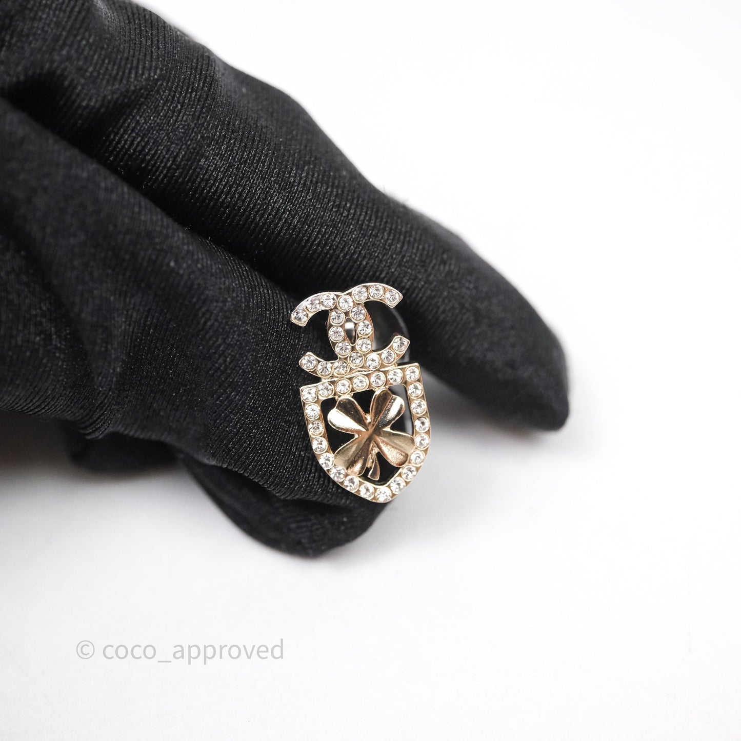 Chanel Crystal CC Clover Earrings Gold Tone 20B