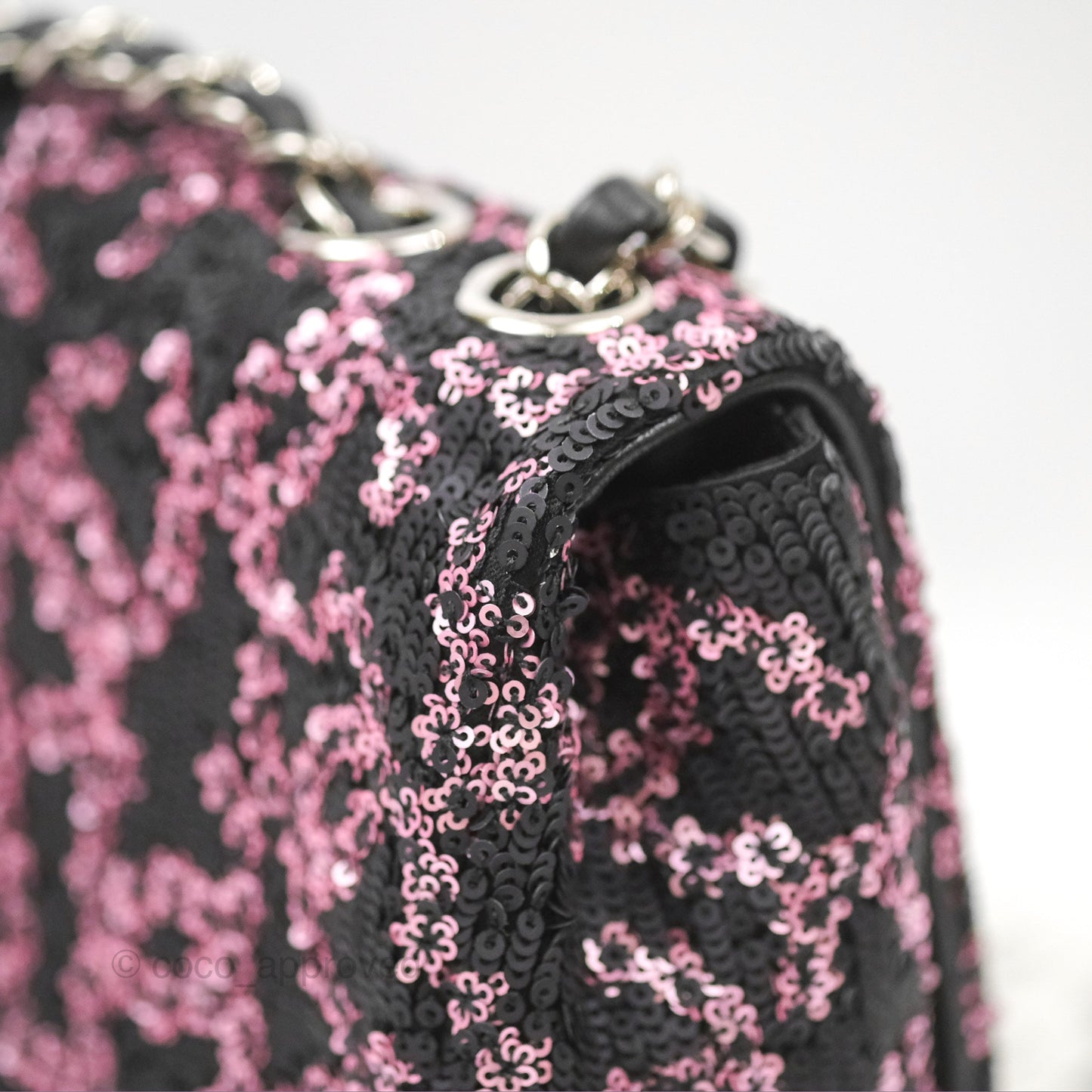 Chanel Medium CC Sequins Flap Bag Pink & Black Silver Hardware