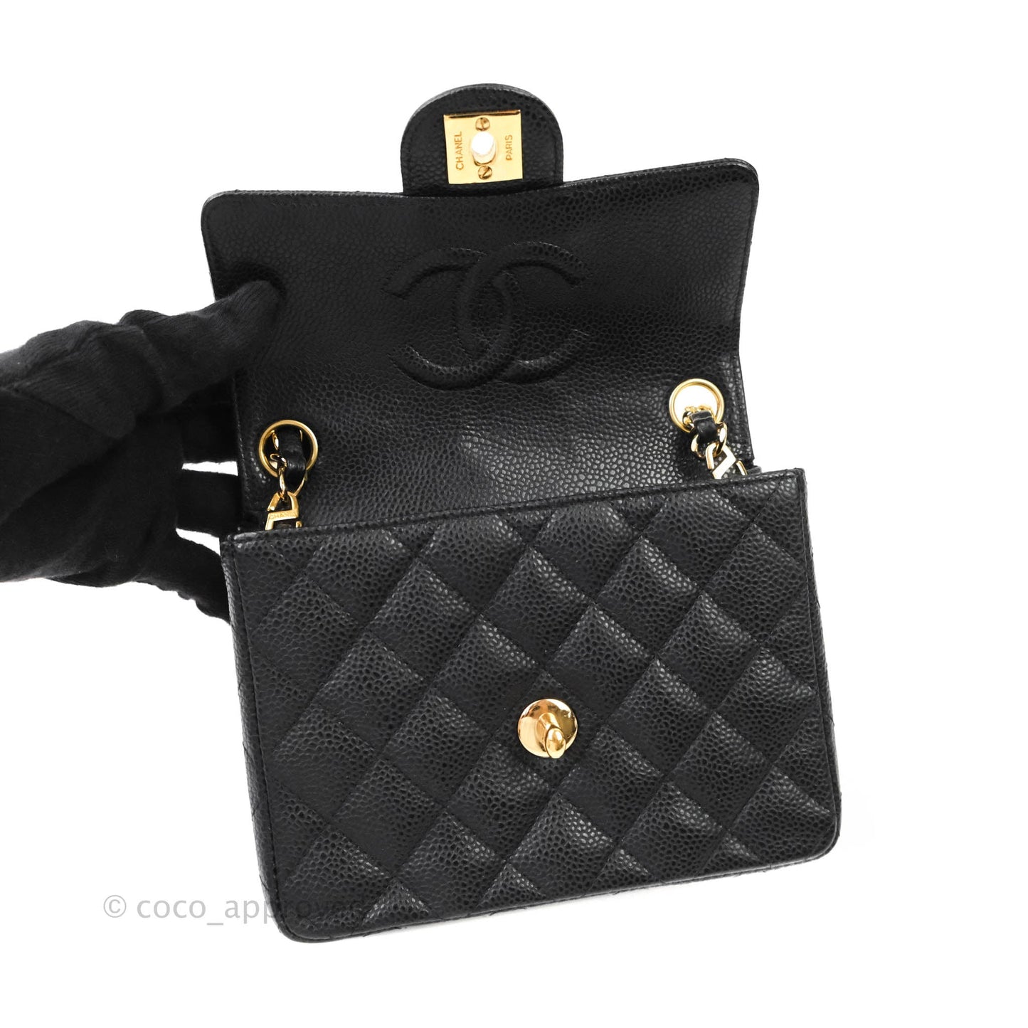 Chanel Quilted Vintage Mini Square Flap Black Caviar 24K Gold Hardware