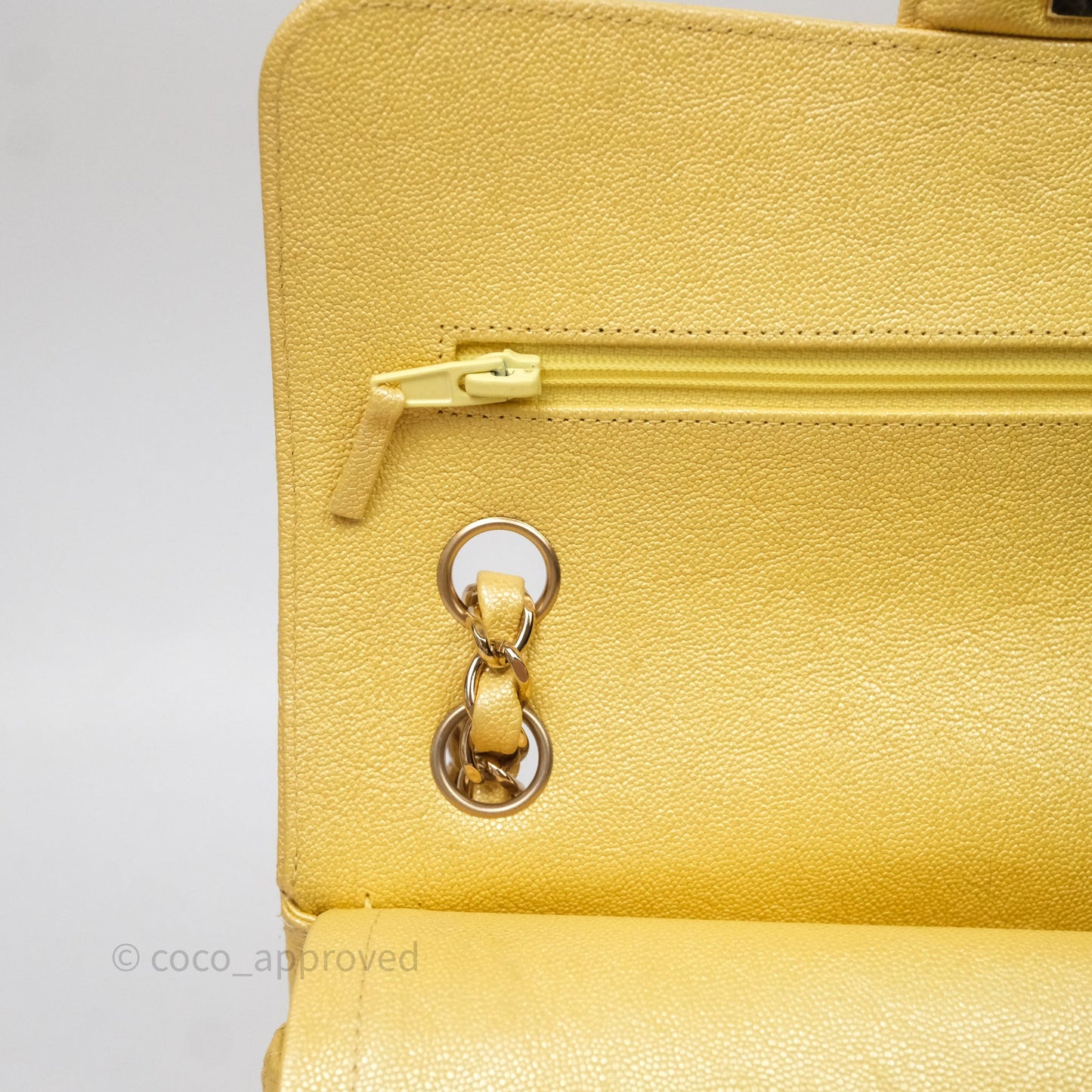 Chanel Small Classic Quilted Flap Iridescent Yellow Caviar Gold Hardware