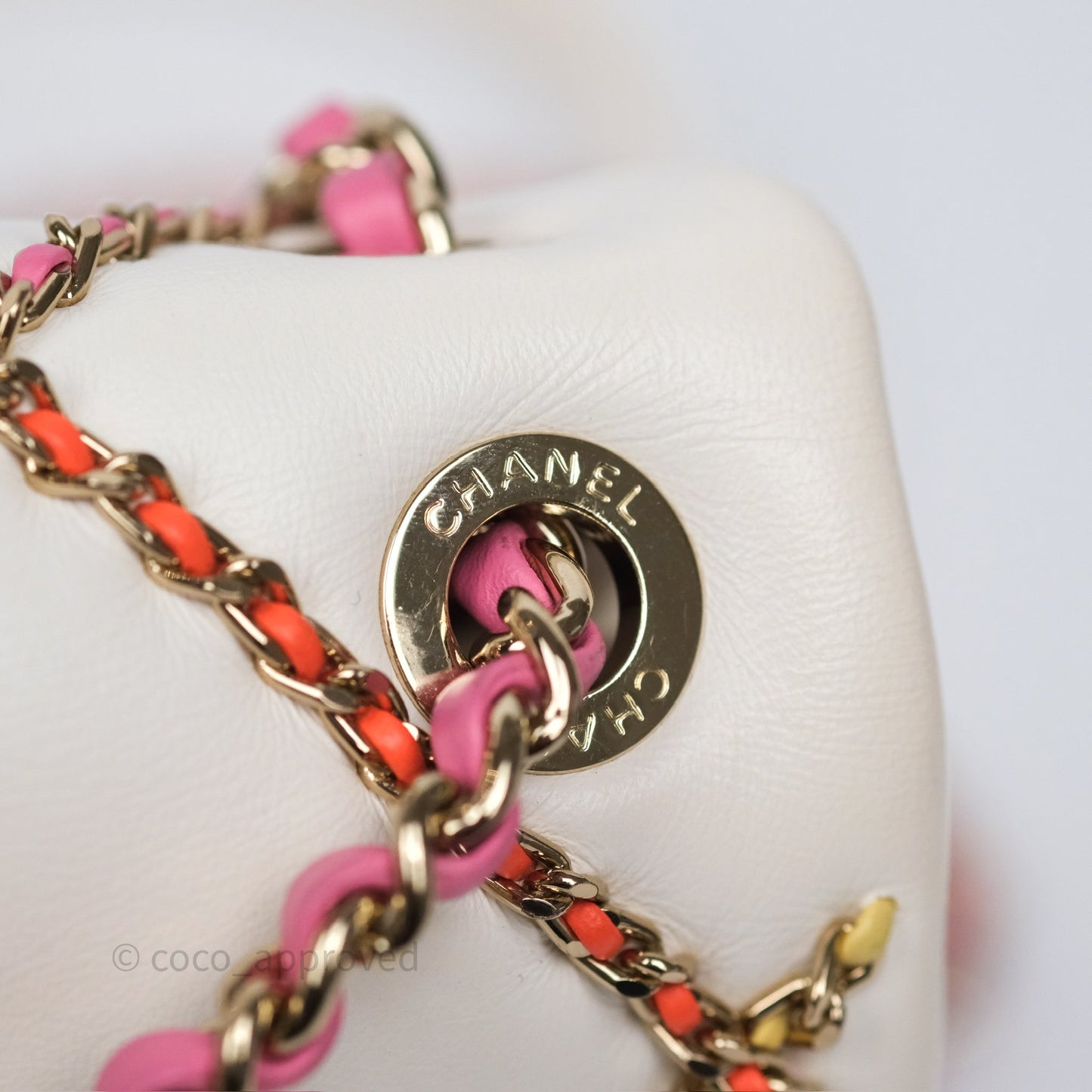 Chanel Small Entwined Chain Flap White Lambskin Gold Hardware
