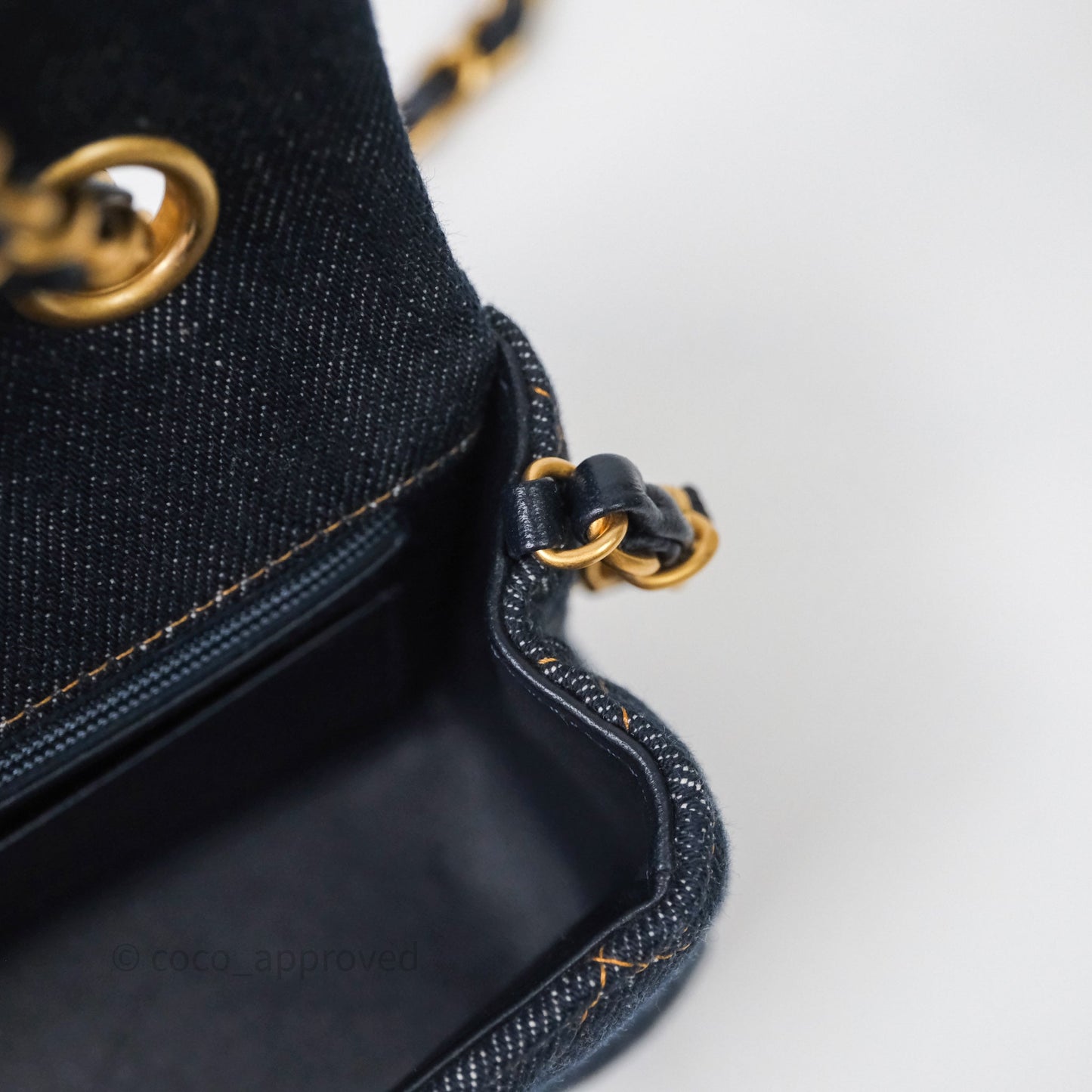Chanel Mini Rectangular Quilted Dark Blue Denim Aged Gold Hardware