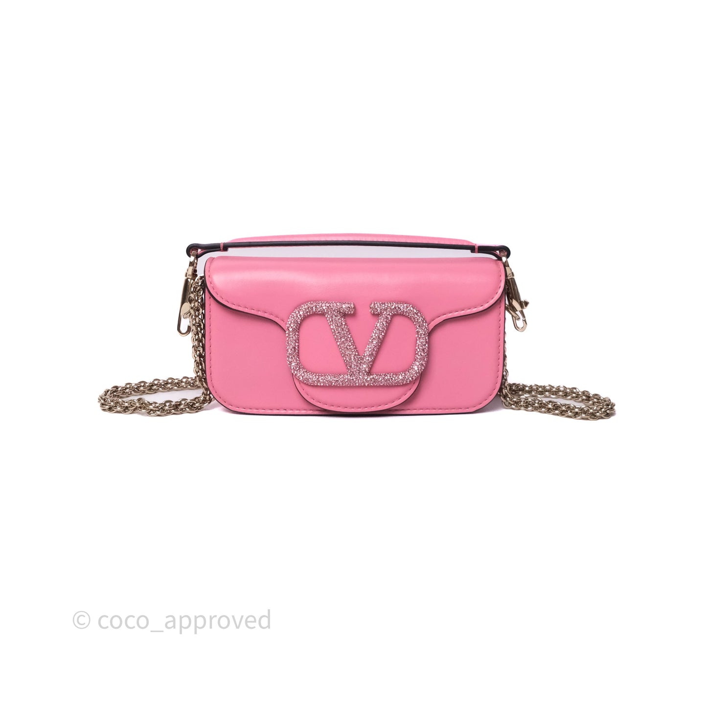 Valentino Garavani Locò Small Shoulder Bag Pink Calfskin Gold Hardware