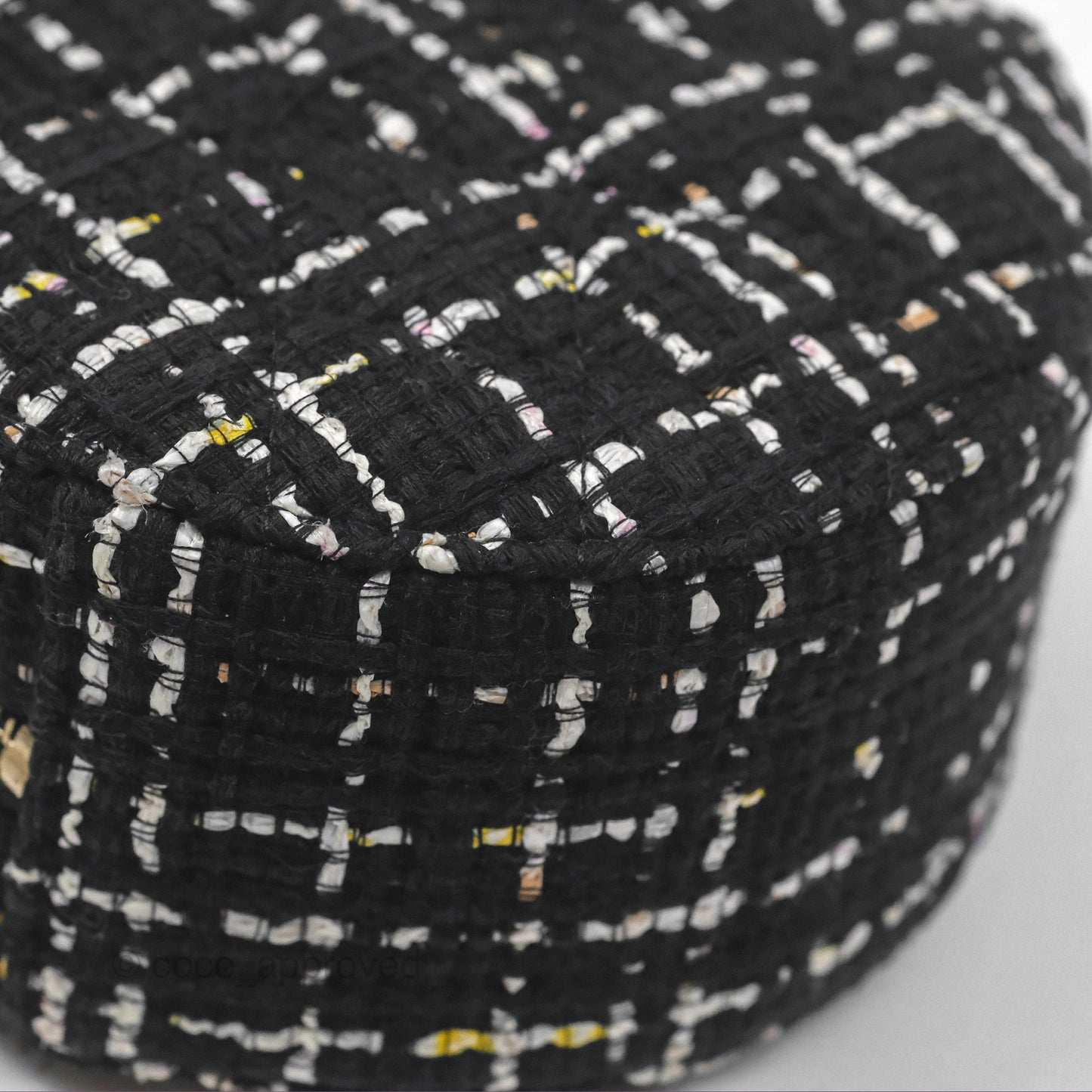 Chanel Classic Quilted Round Clutch With Chain Black Tweed Gold Hardware