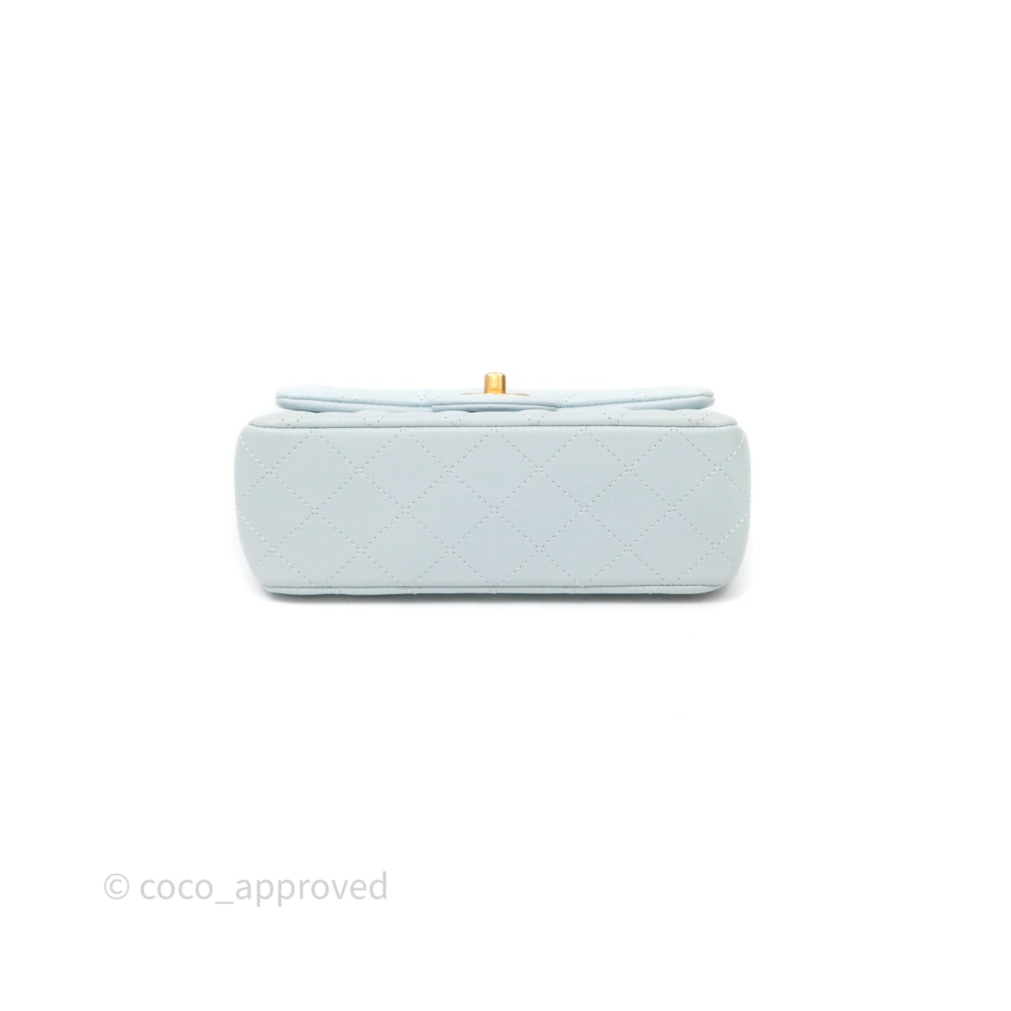 Chanel Pearl Crush Mini Rectangular Light Blue Lambskin Aged Gold Hardware