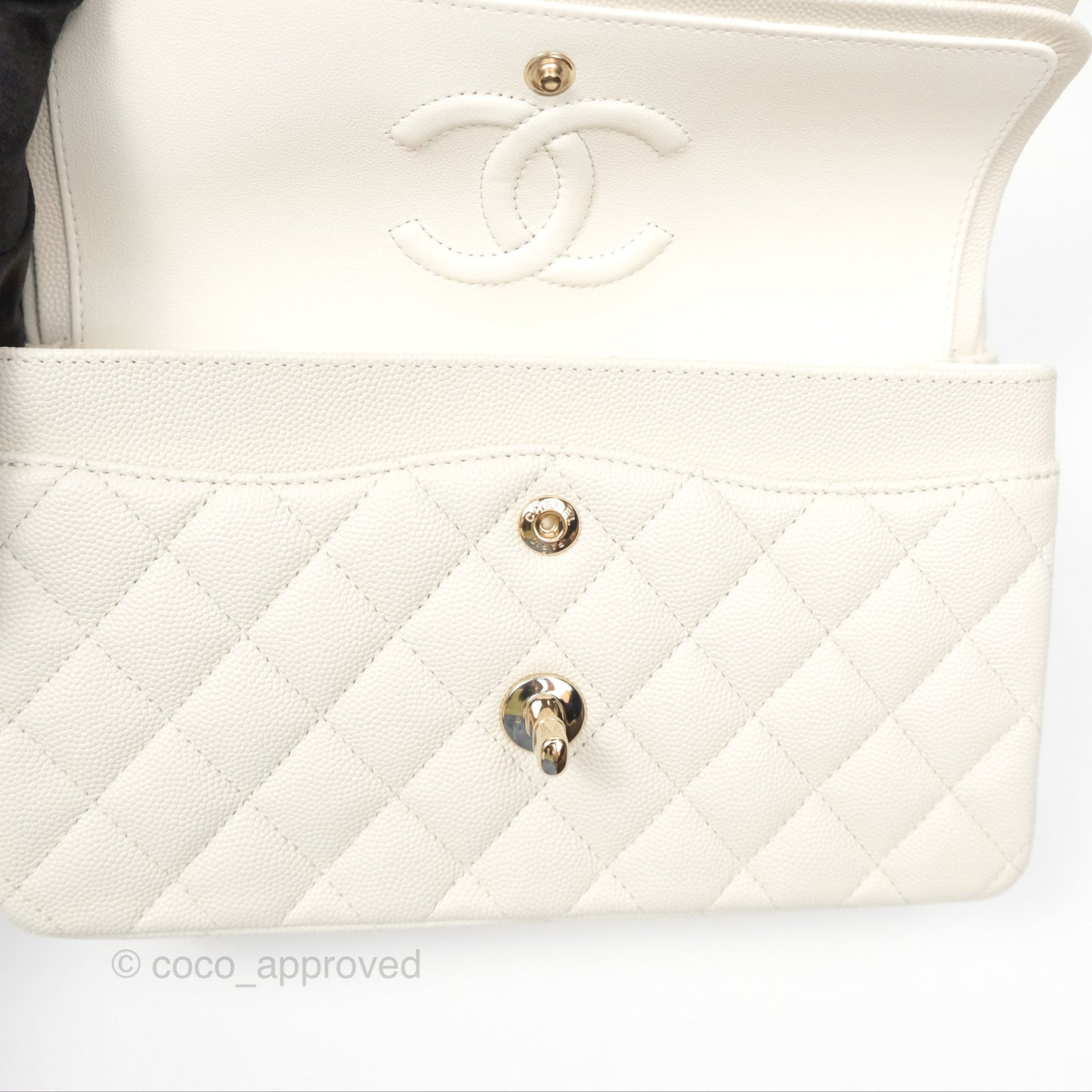 Chanel Small Classic Quilted Flap Light Ivory Caviar Gold Hardware