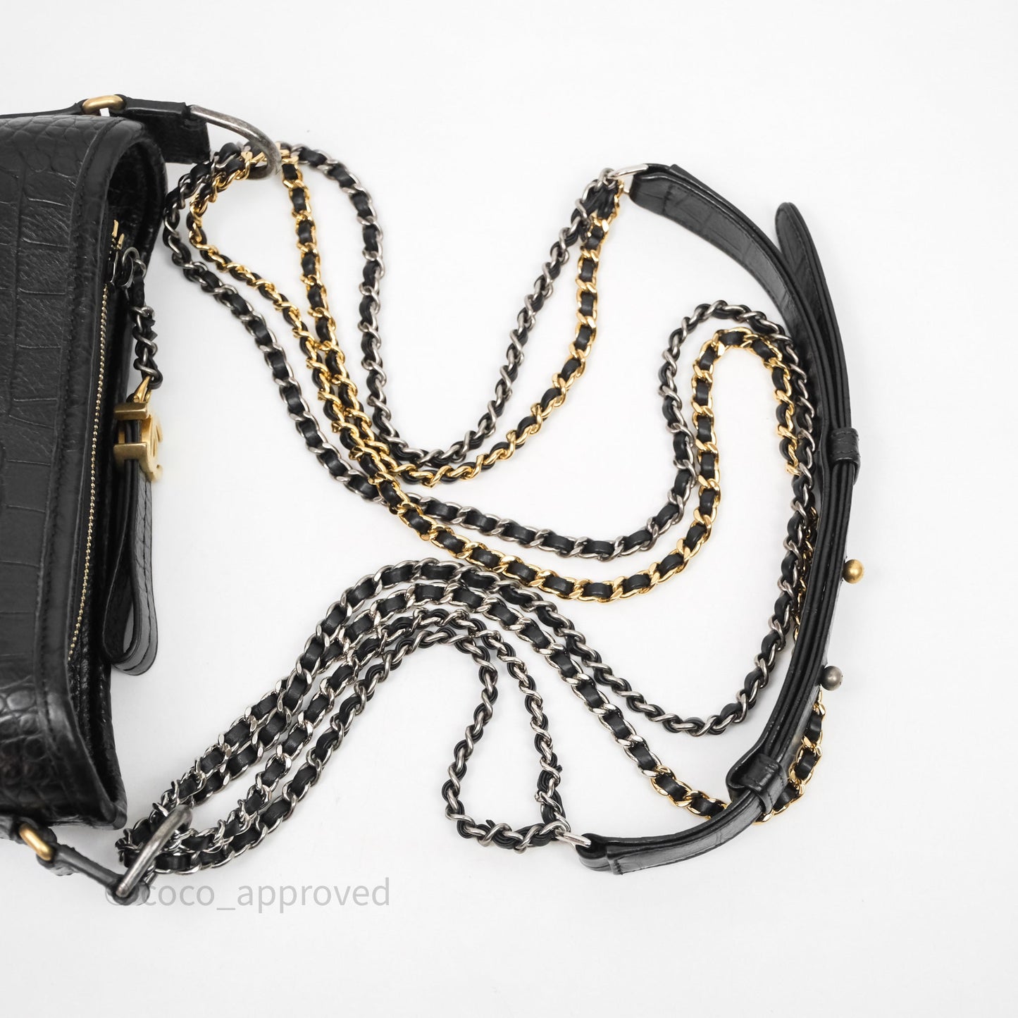 Chanel Crocodile Embossed Calfskin Small Gabrielle Cocodile Hobo Black