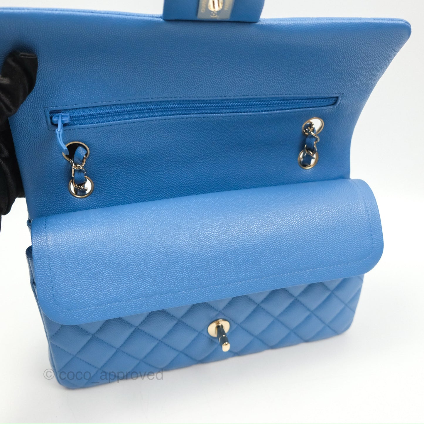 Chanel Classic M/L Medium Flap Quilted Blue Caviar Gold Hardware
