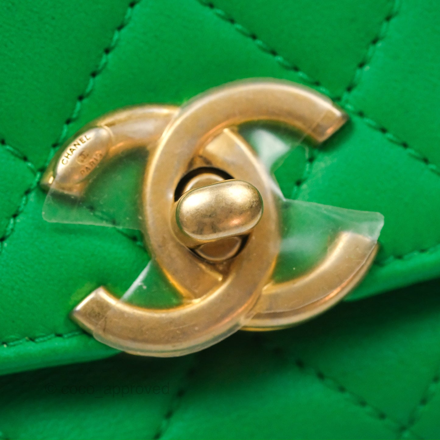 Chanel CC Quilted Flap Bag With Top Handle Green Calfskin Gold Hardware