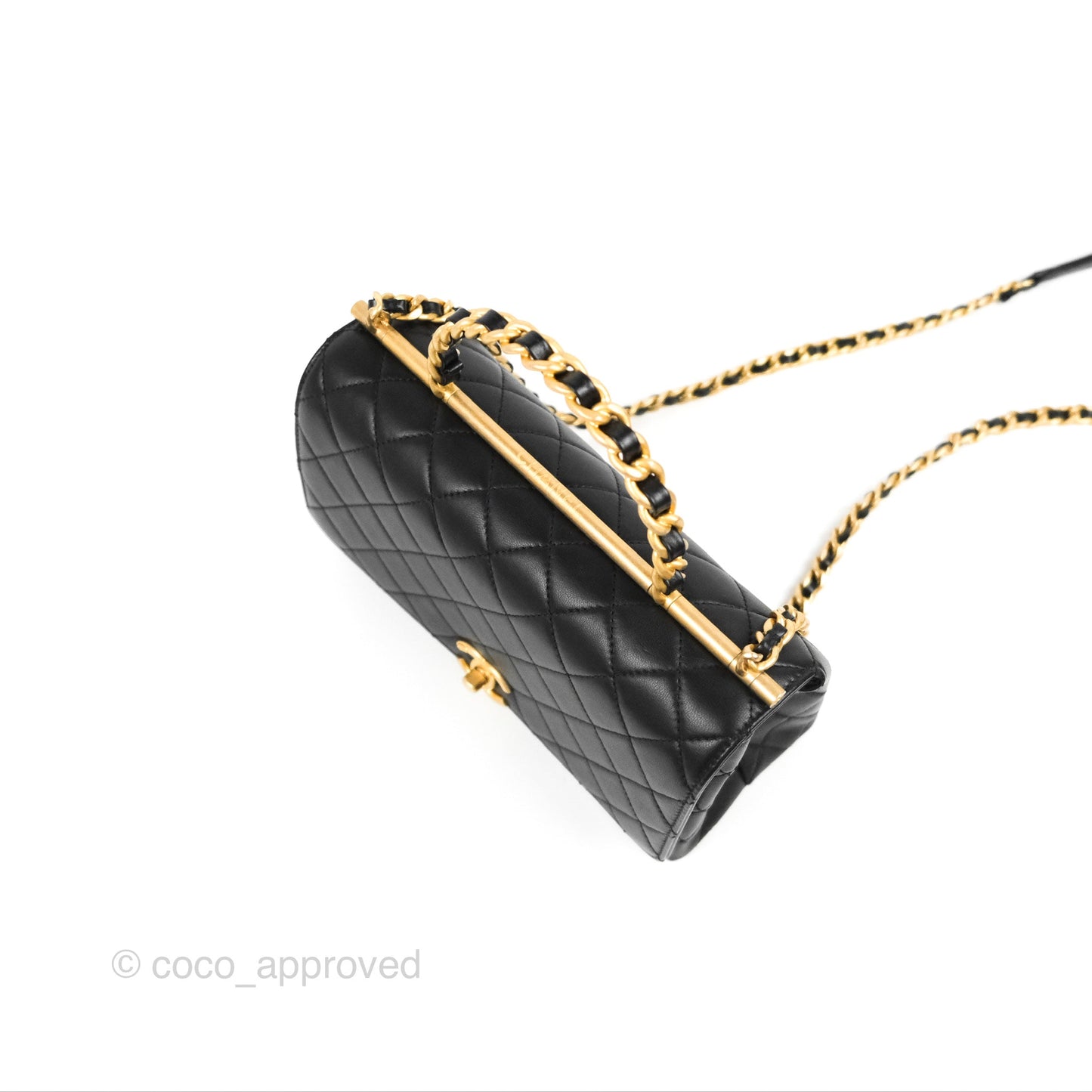 Chanel La Parisienne Top Handle Flap Bag Black Lambskin Aged Gold Hardware