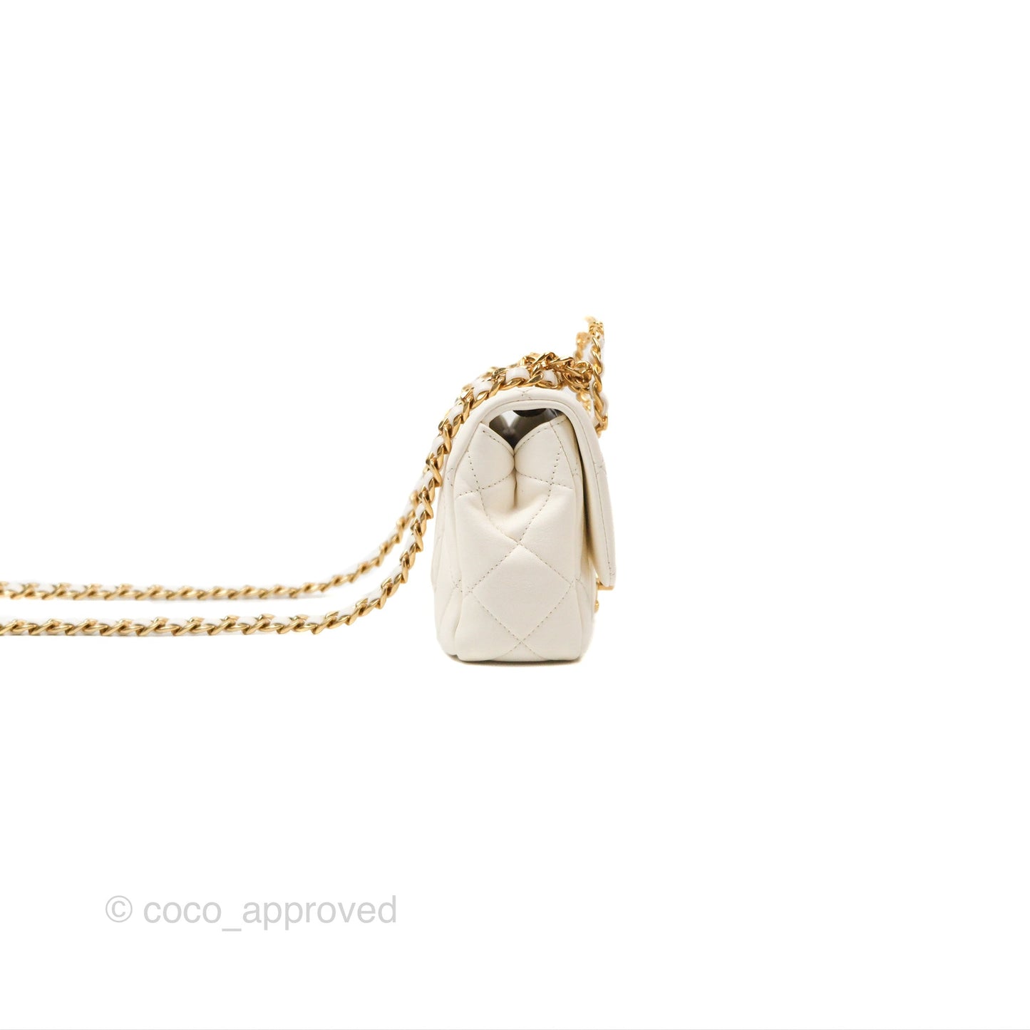 Chanel Quilted Flap Bag With Chanel Logo Top Handle White Calfskin Gold Hardware