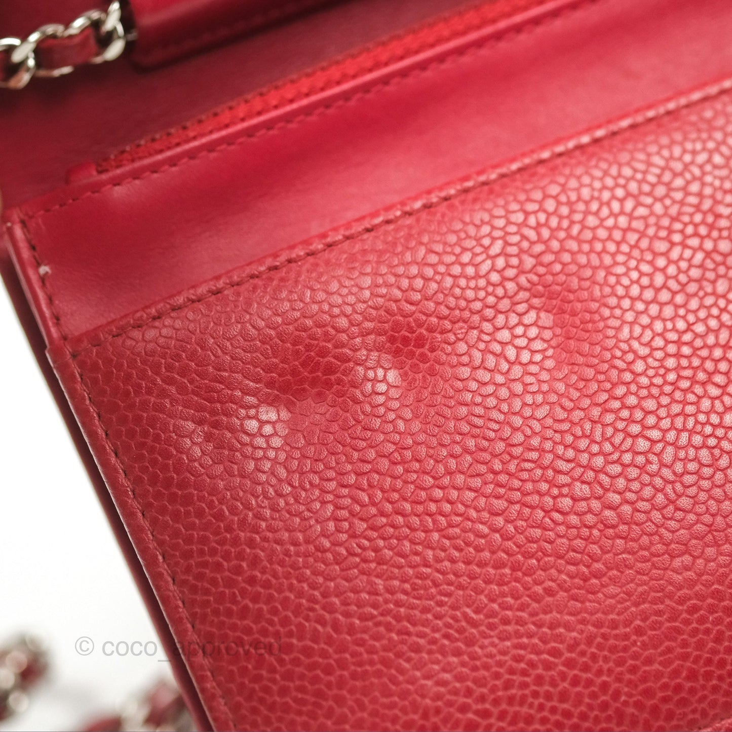 Chanel CC Wallet On Chain WOC Red Caviar Silver Hardware