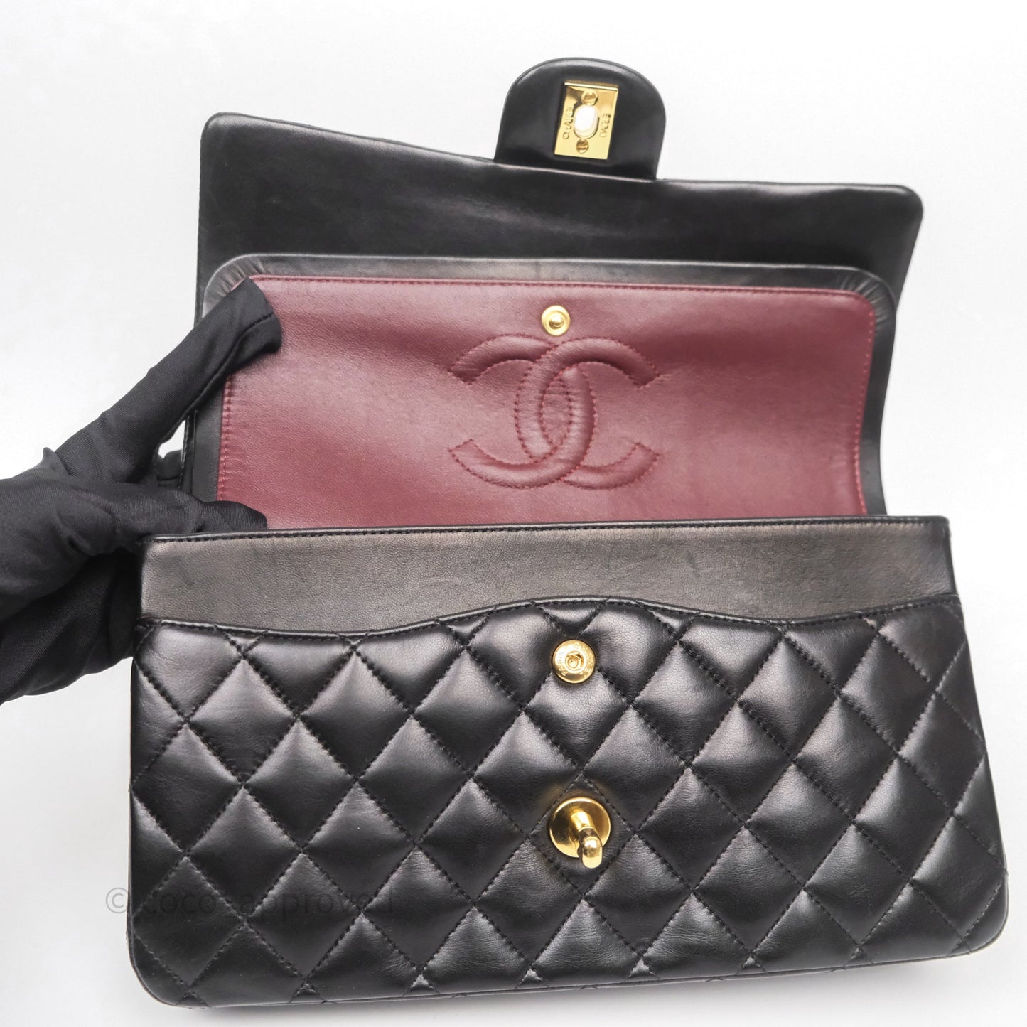 Chanel Classic M/L Medium Flap Quilted Black Lambskin Gold Hardware