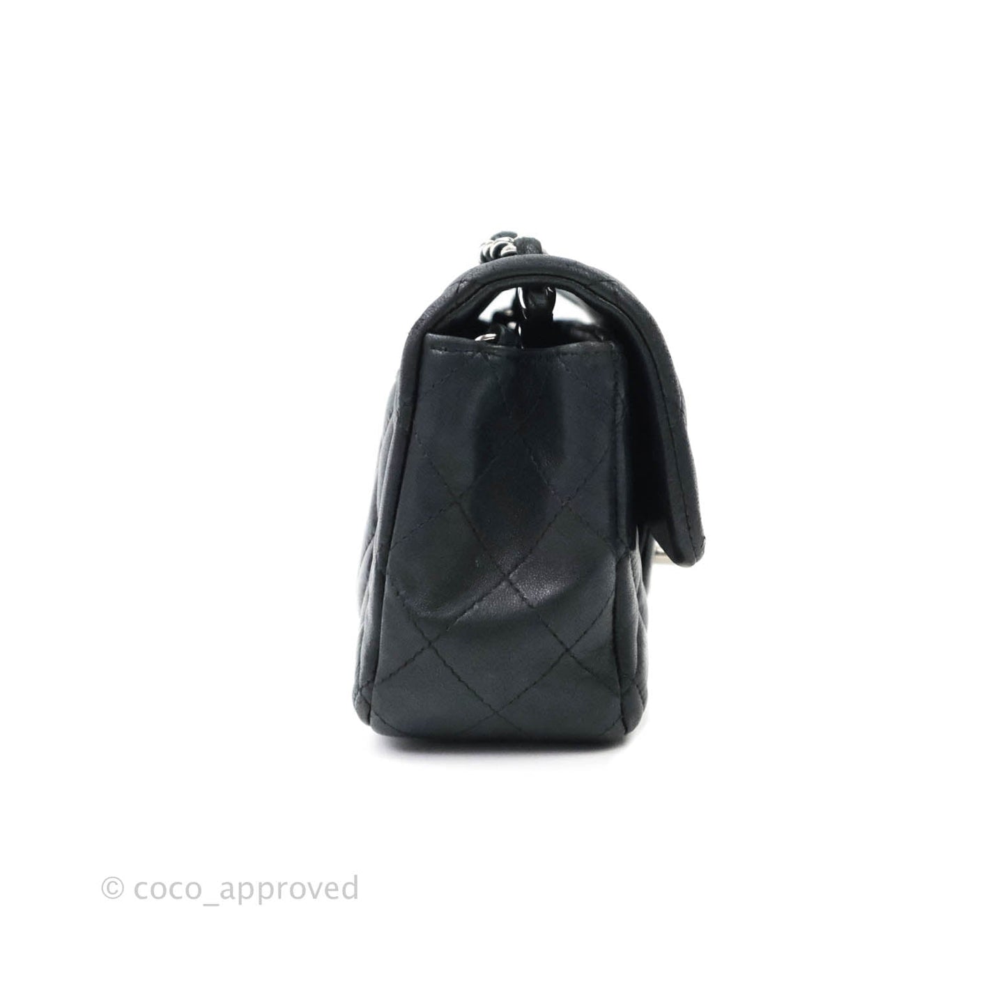 Chanel Classic Quilted Mini Rectangular Flap Black Lambskin Silver Hardware