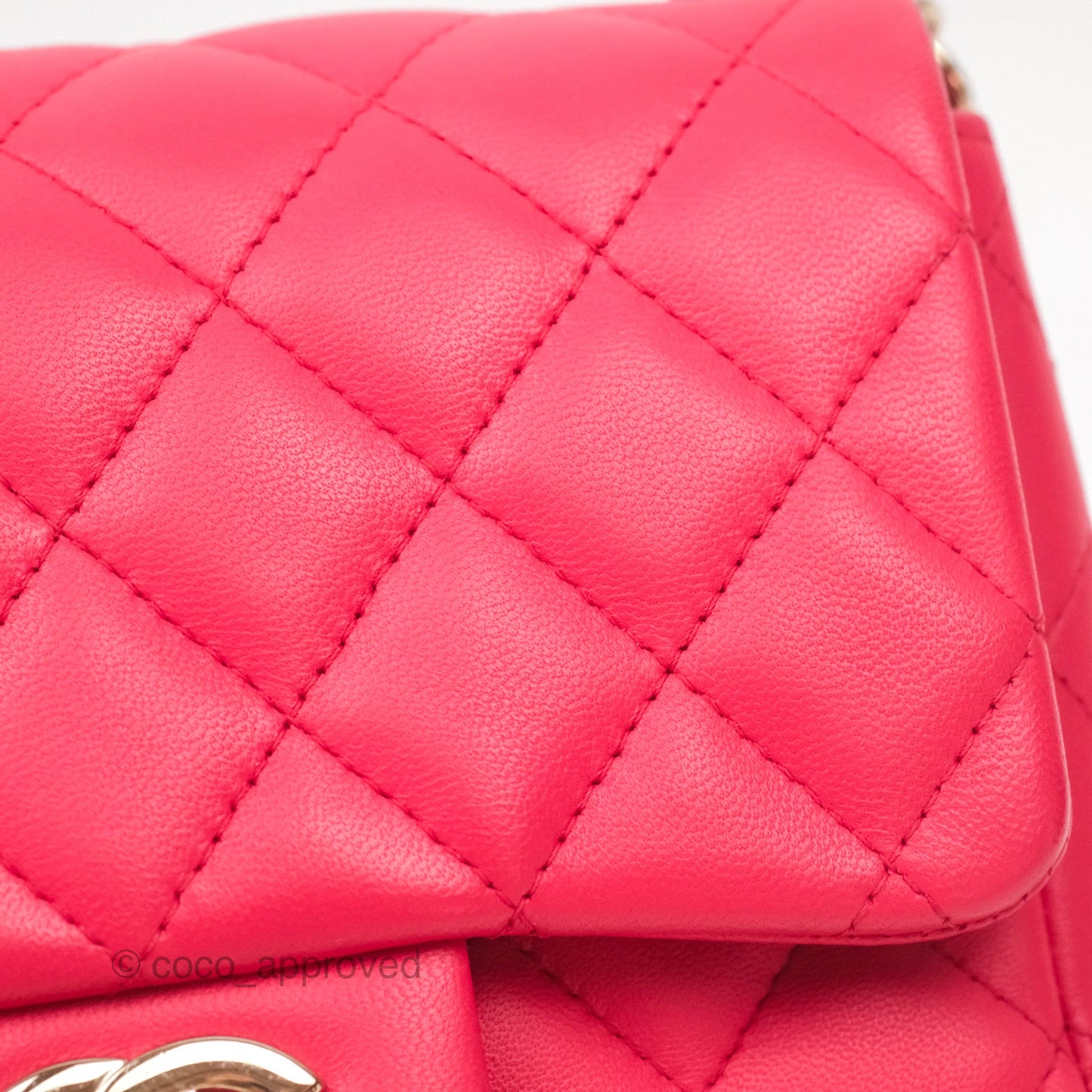 Chanel Mini Square Quilted Red Lambskin Gold Hardware