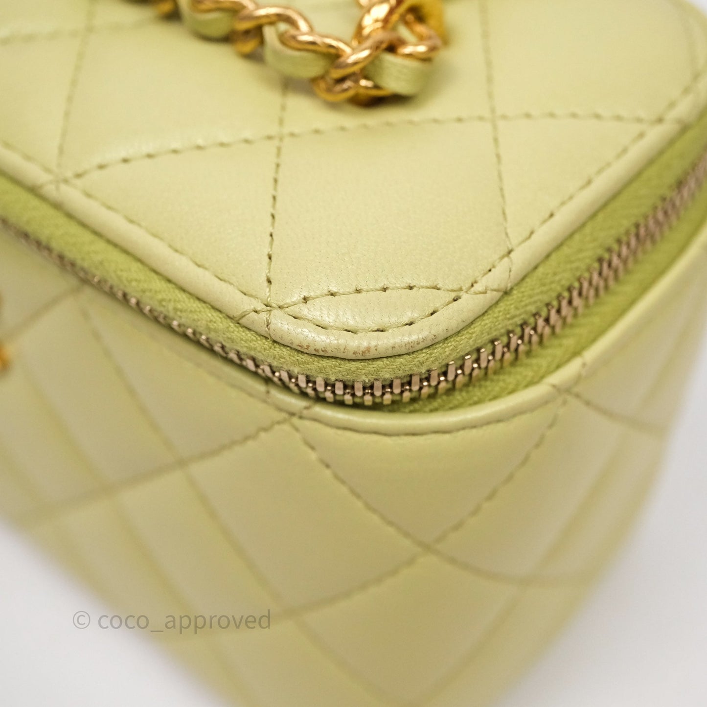 Chanel Quilted Vanity With Chain Lambskin Green Gold Hardware