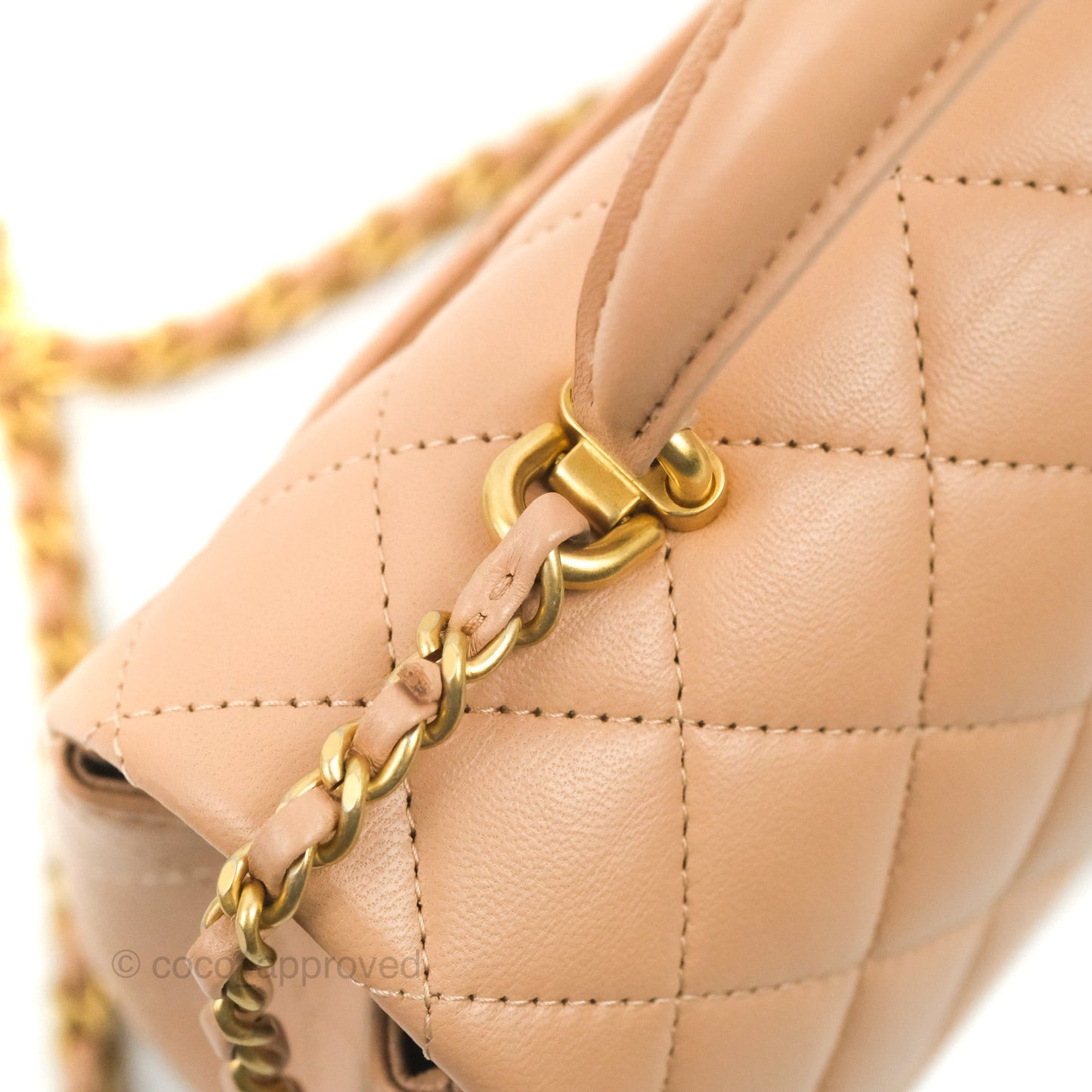 Chanel Top Handle Mini Rectangular Flap Bag Beige Lambskin Gold Hardware