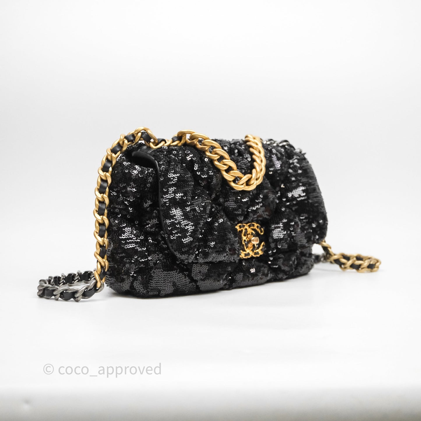 Chanel 19 Small Sequin Black Mixed Hardware