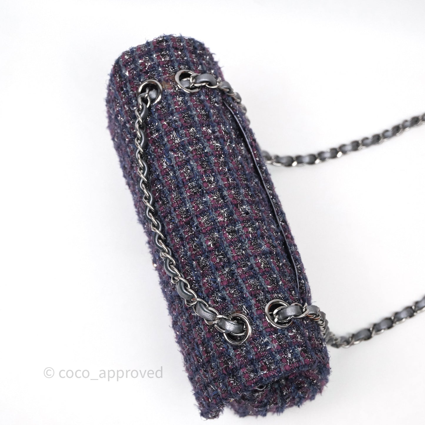 Chanel Classic M/L Medium Double Flap Purple Tweed Glitter Gun Metal