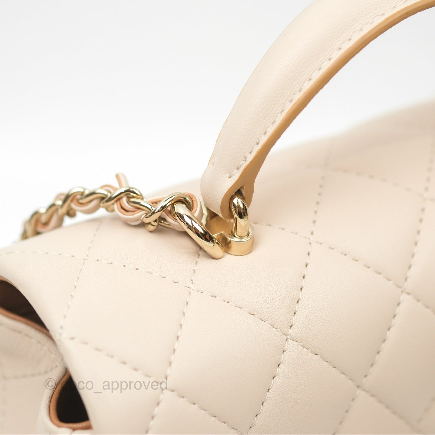 Chanel Top Handle Mini Rectangular Flap Bag Ecru/Beige Lambskin Gold Hardware 23P