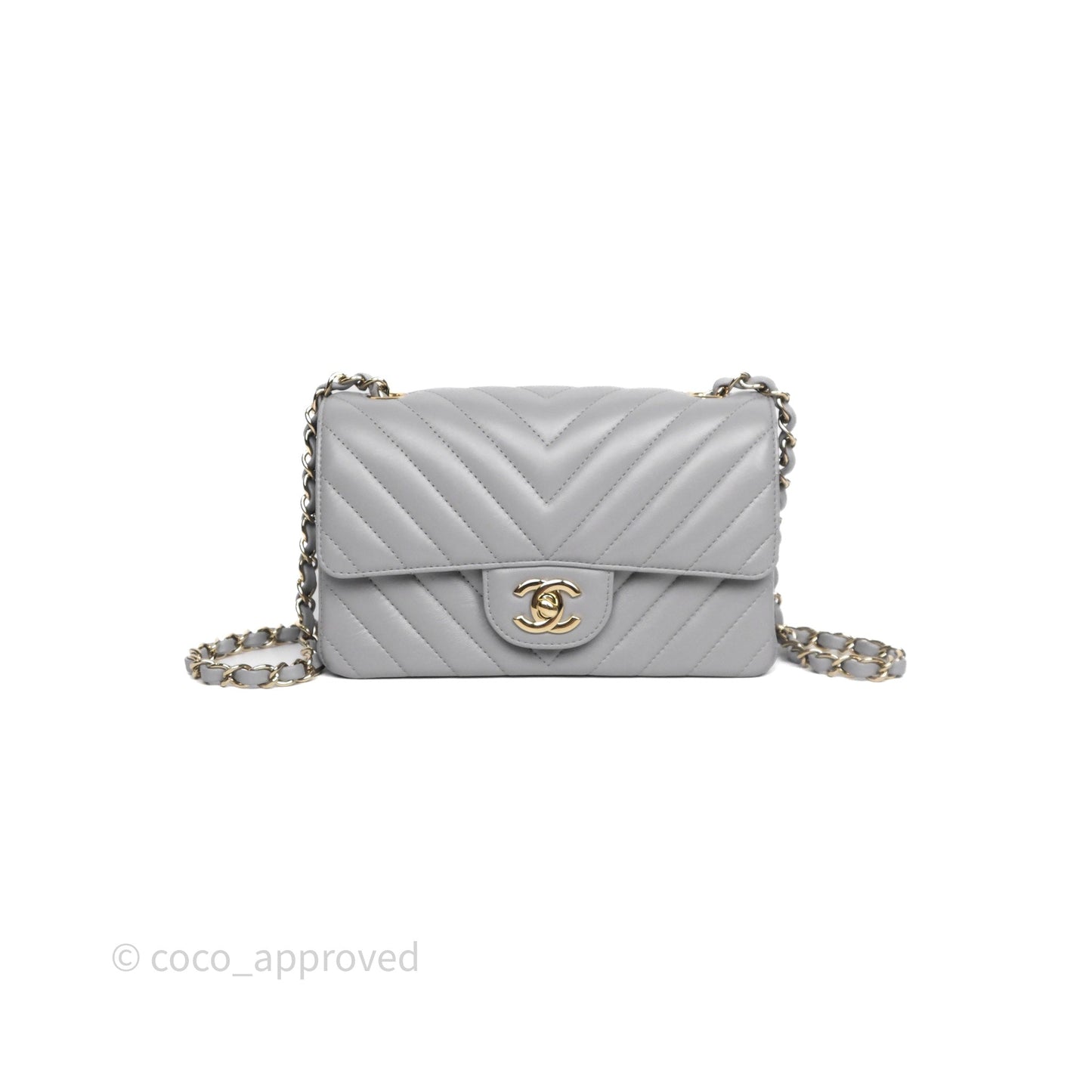 Chanel Mini Rectangular Chevron Grey Lambskin Light Gold Hardware