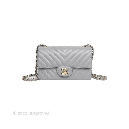 Chanel Mini Rectangular Chevron Grey Lambskin Light Gold Hardware