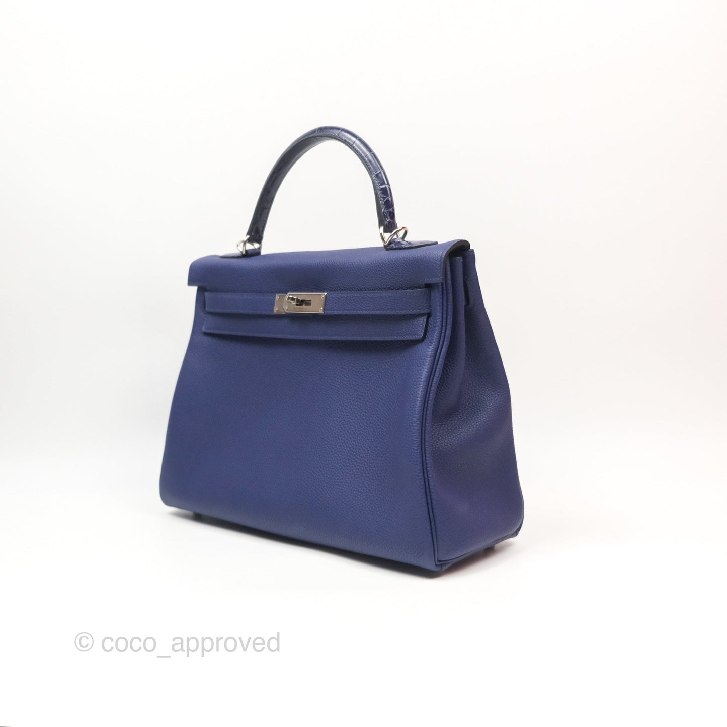 Hermès Kelly 32 Retourne Touch Bleu Encre Croc TM Palladium Hardware