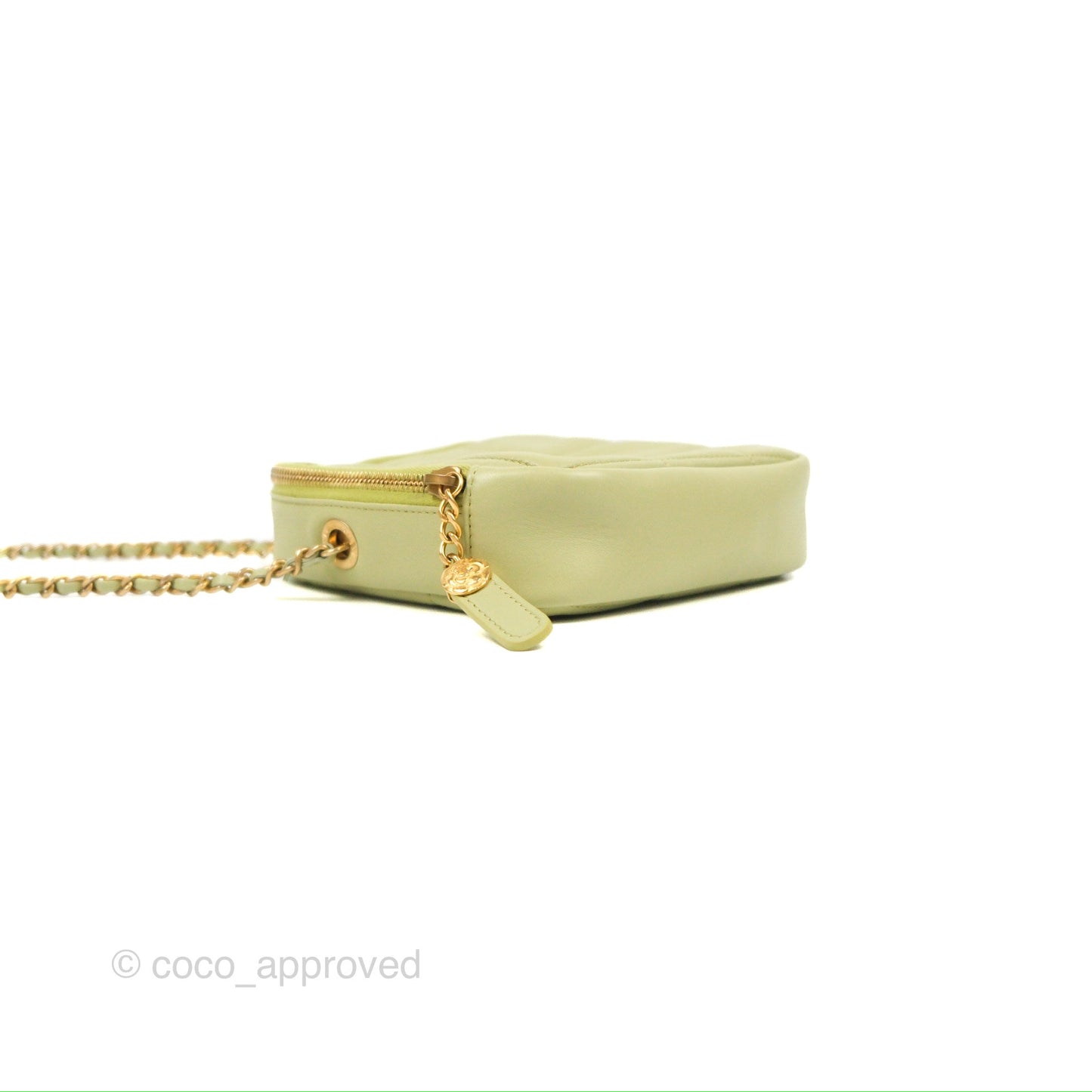 Chanel Small Quilted Diamond Cut Bag Green Lambskin Aged Gold Hardware