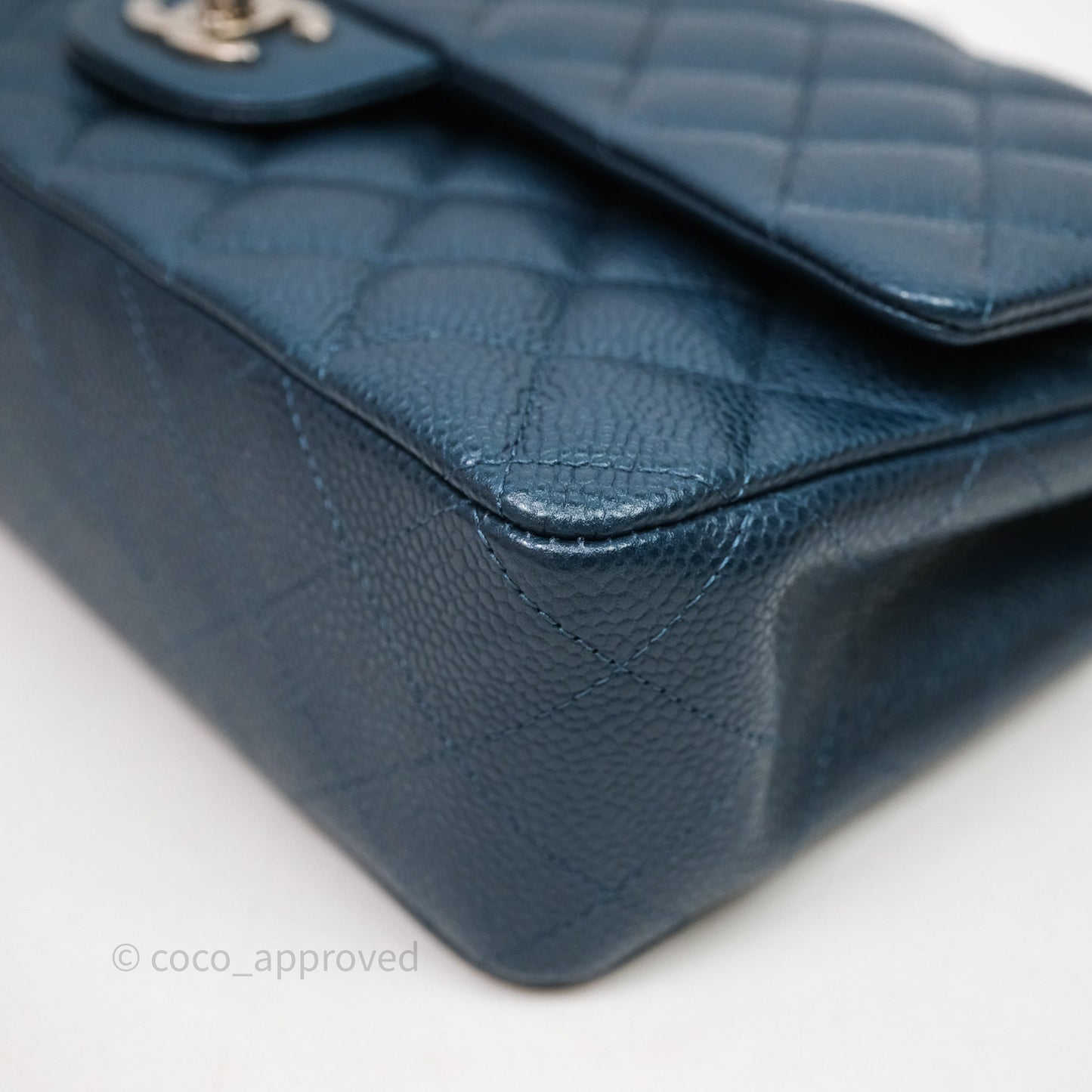 Chanel Classic Medium Flap Quilted Iridescent Teal Caviar Silver Hardware