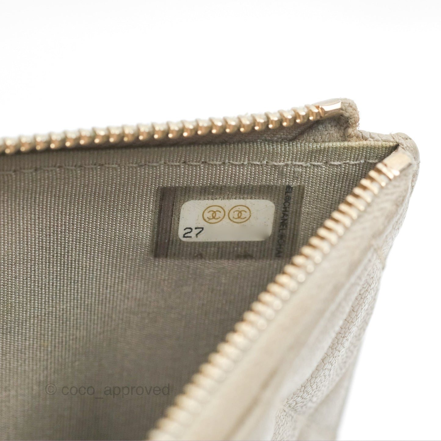 Chanel Boy Long Pouch Wallet Taupe Grey Caviar Aged Gold Hardware