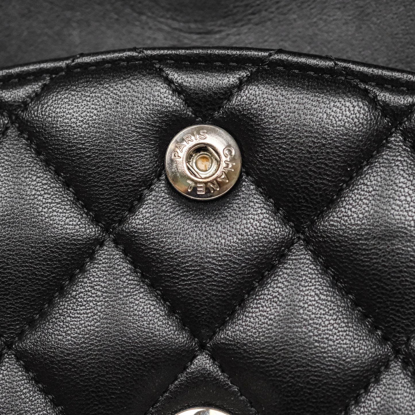 Chanel Classic M/L Medium Flap Quilted Black Lambskin Silver Hardware