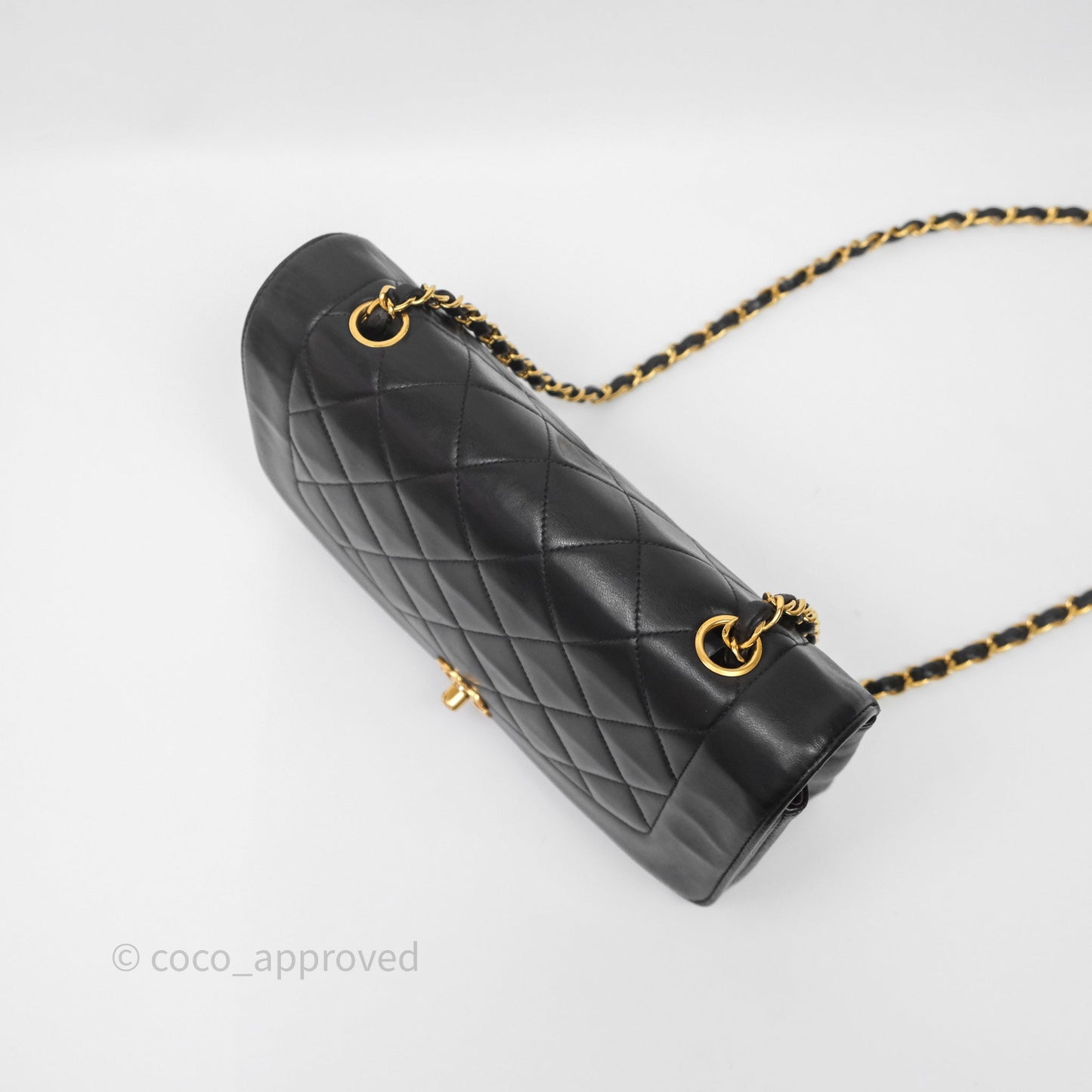 Chanel Vintage Medium Classic Diana Flap Bag Black Lambskin 24K Gold Hardware