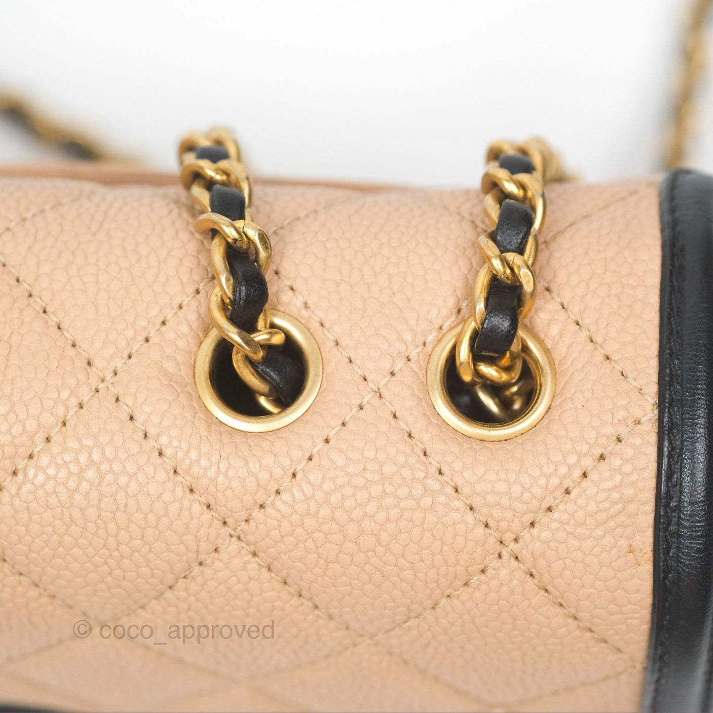 Chanel Small CC Filigree Flap Quilted Beige Black Caviar