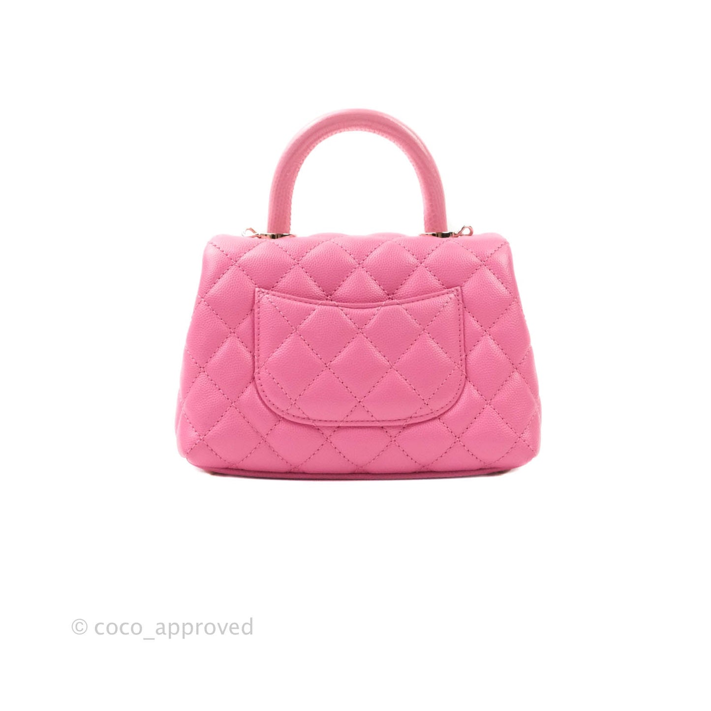 Chanel Extra Mini Coco Handle Quilted Pink Caviar Lizard Embossed Handle Gold Hardware