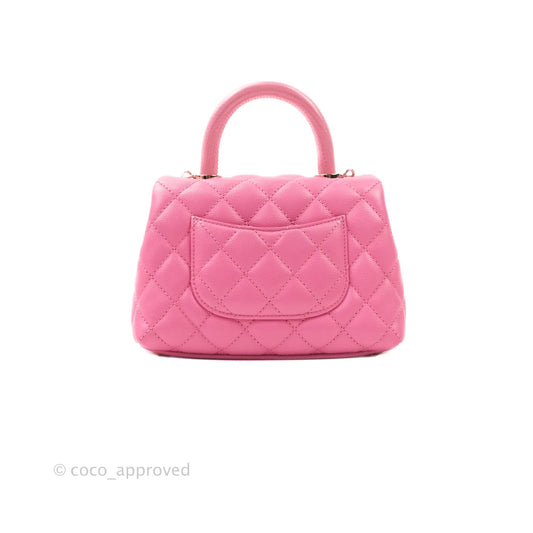 Chanel Extra Mini Coco Handle Quilted Pink Caviar Lizard Embossed Handle Gold Hardware