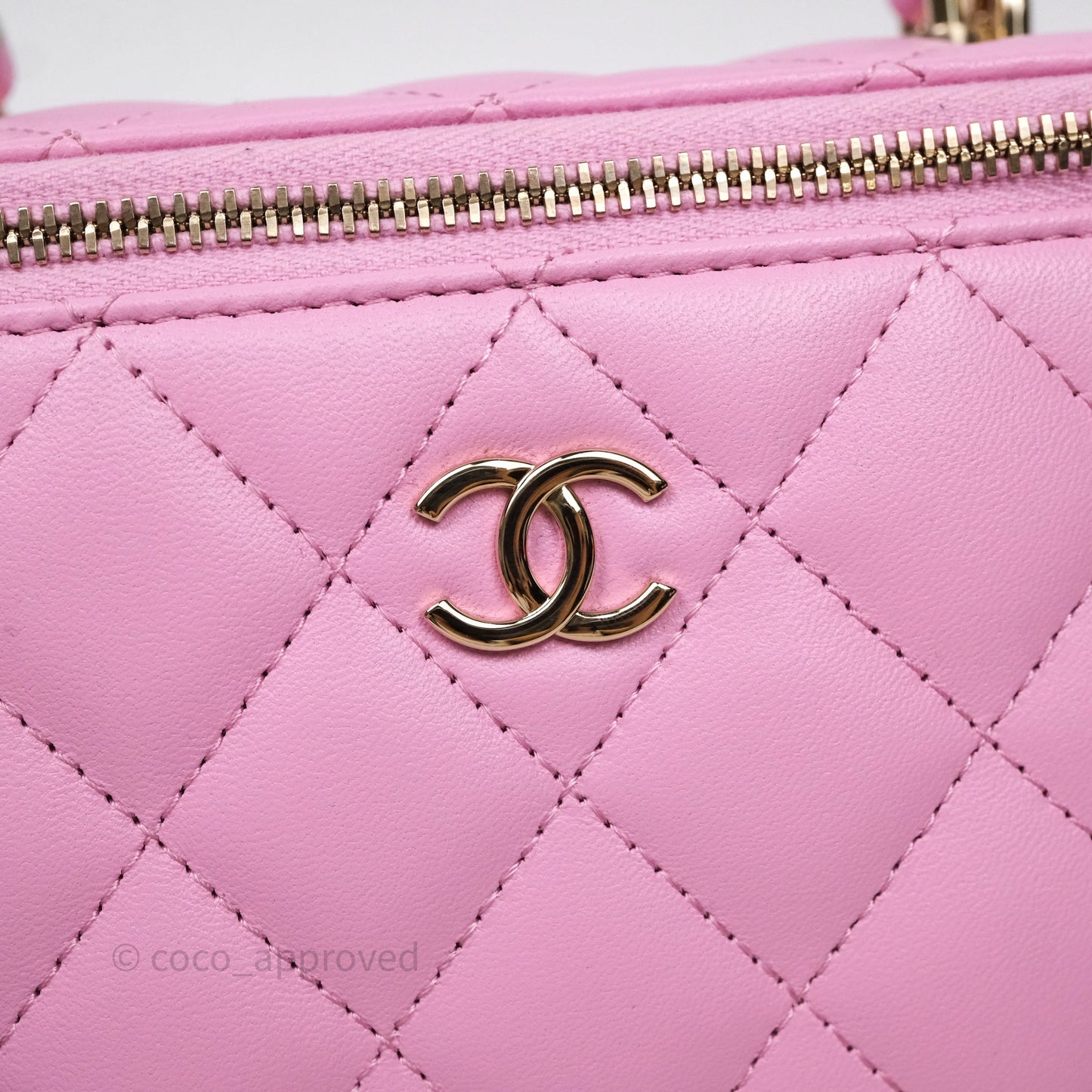Chanel Vanity Rectangular Top Handle Pink Mint Green Lambskin Gold Hardware