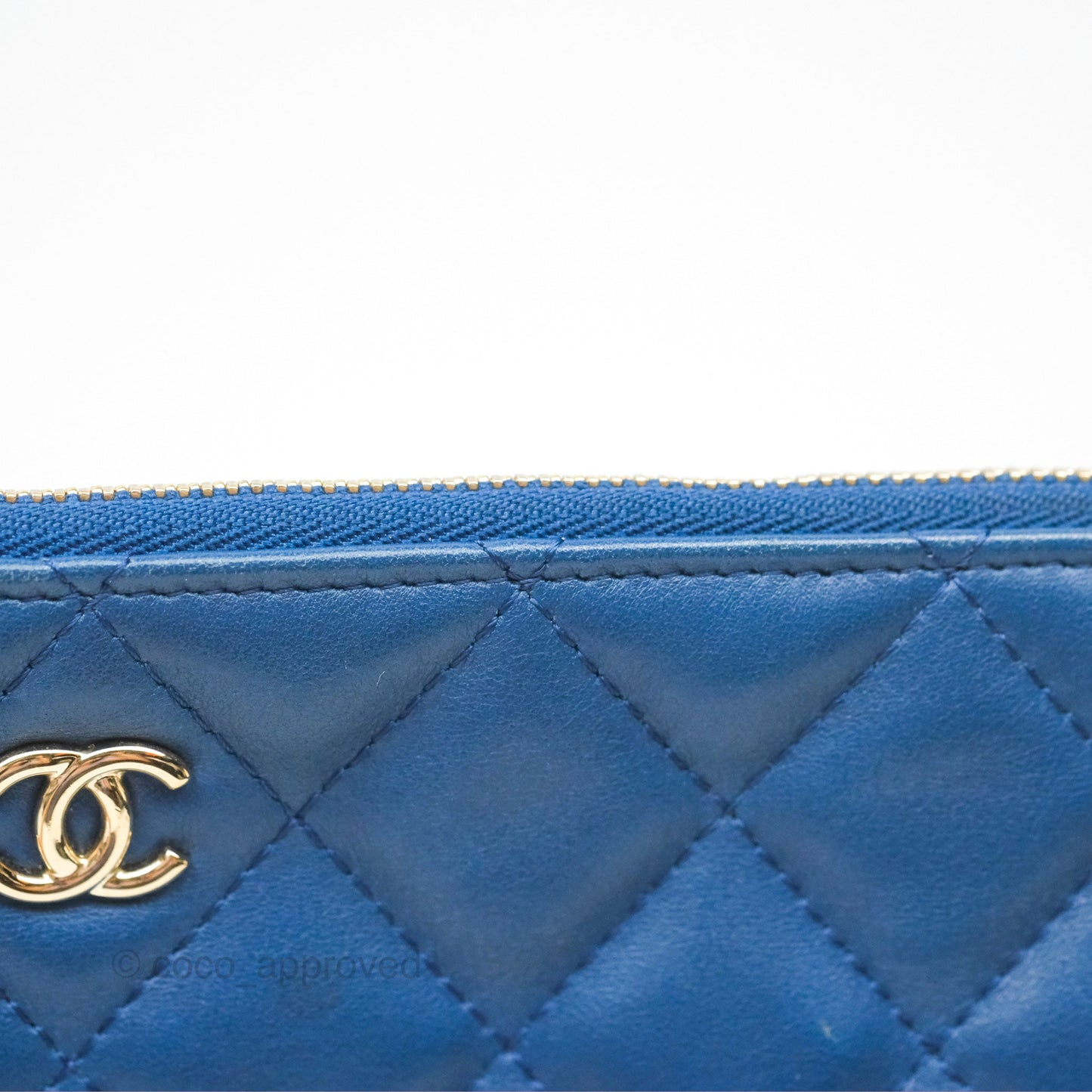 Chanel Medium Quilted O Case Blue Lambskin Gold Hardware