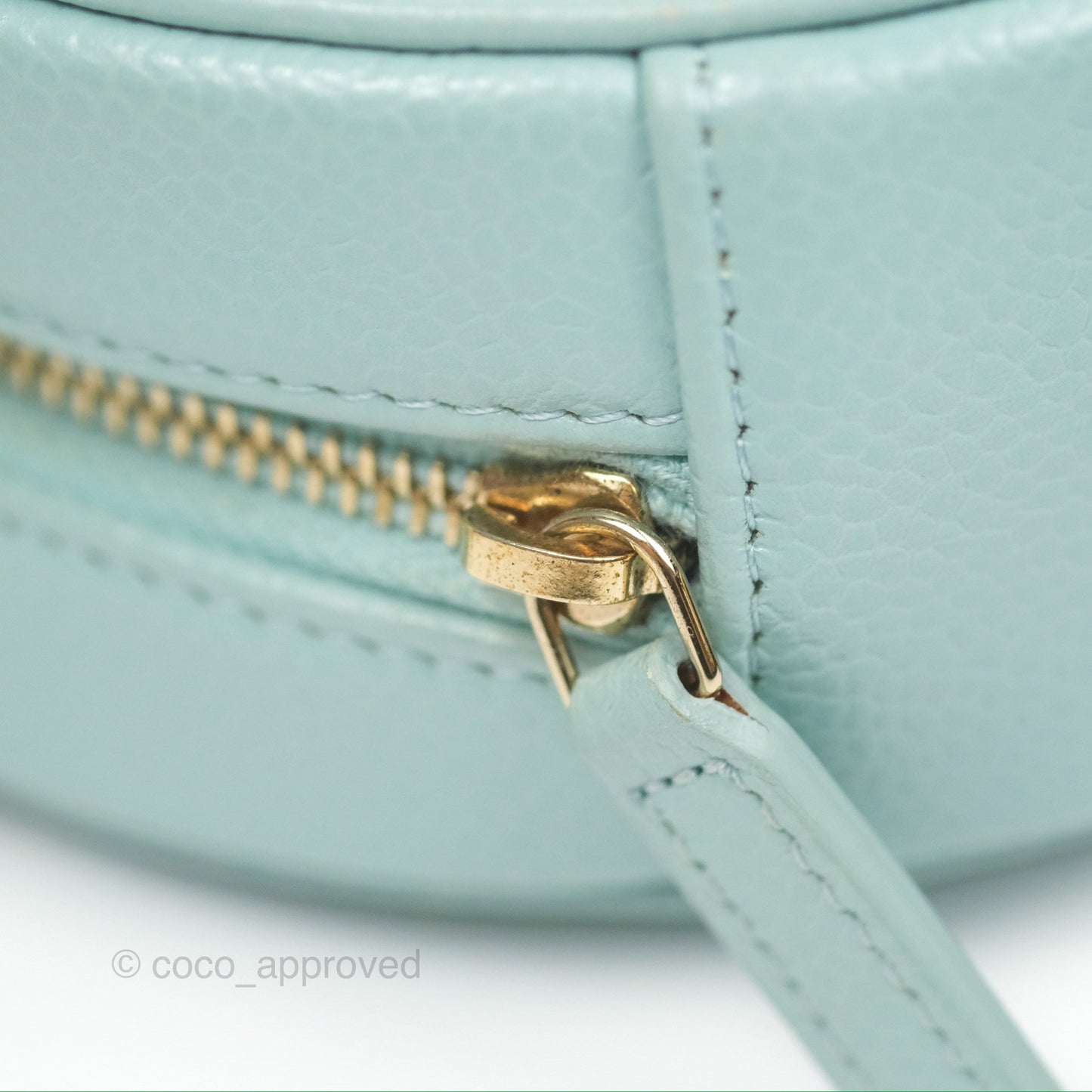 Chanel Camellia Embossed Round Clutch With Chain Light Tiffany Blue Caviar