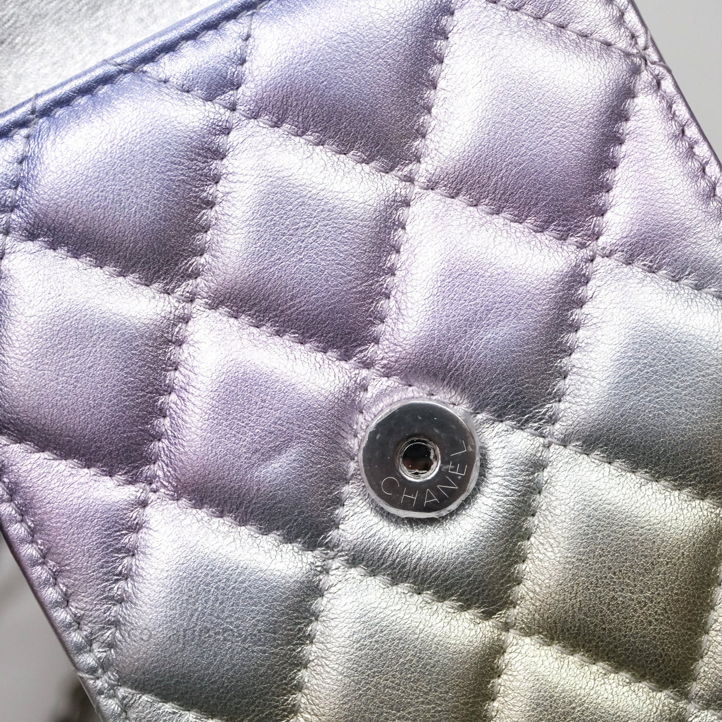 Chanel Classic Quilted Metallic Rainbow Lambskin Phone Holder Rainbow Hardware
