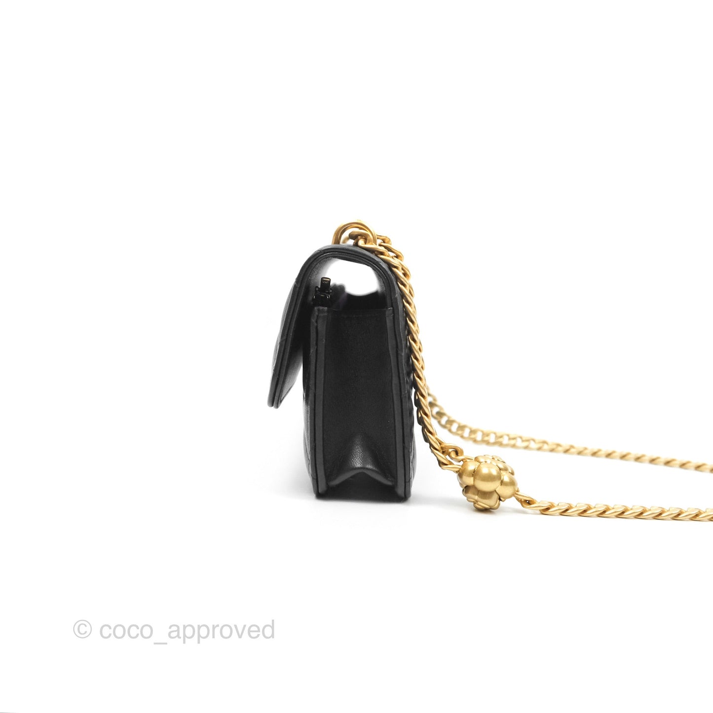 Chanel Mini WOC Phone Holder with Camellia Adjustable Chain Black Lambskin
