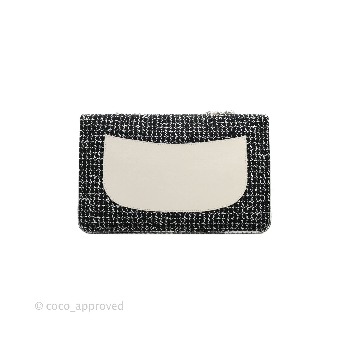 Chanel Classic Single Flap Bag Black/White Tweed Silver Hardware