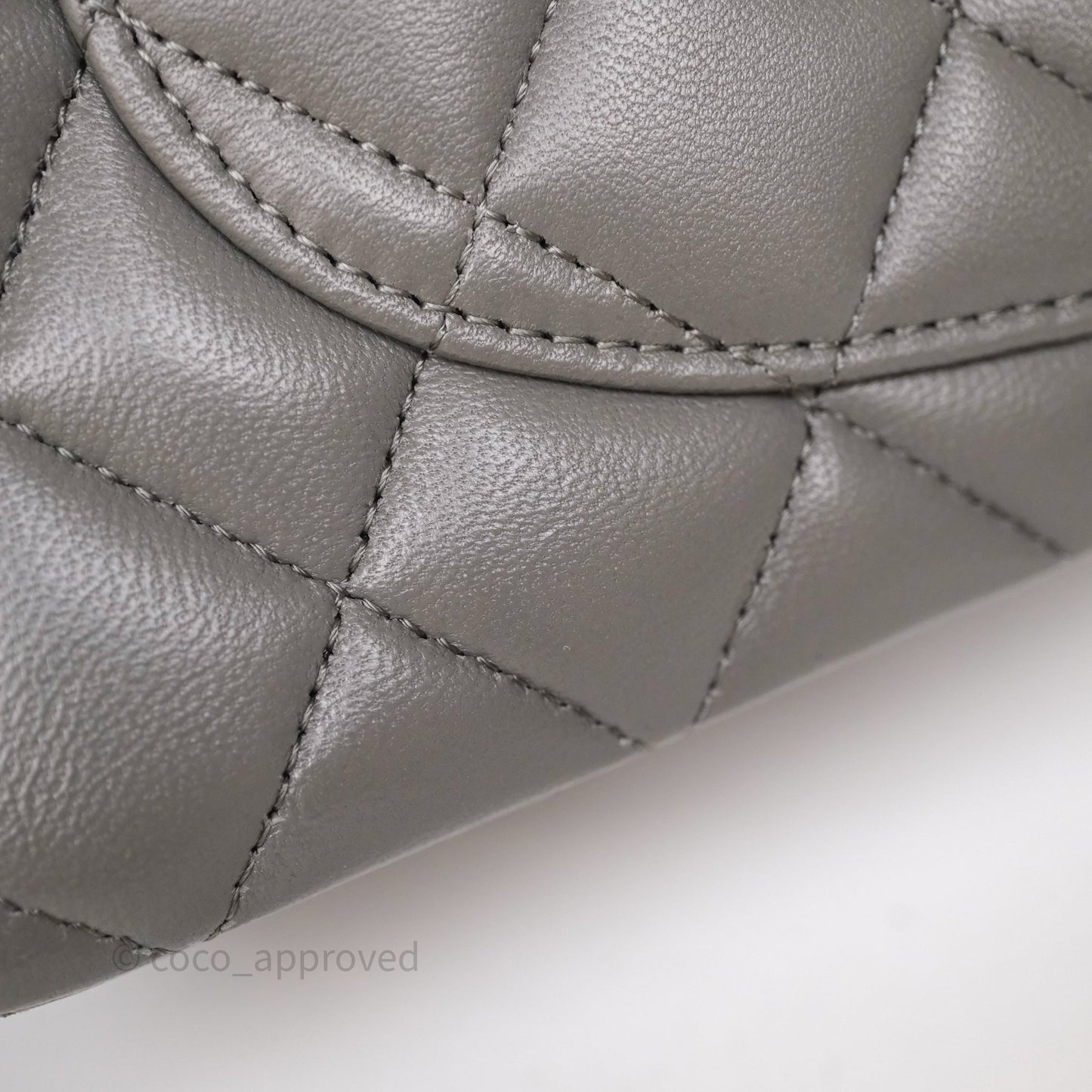 Chanel Small Quilted Classic Flap Grey Lambskin Light Gold Hardware