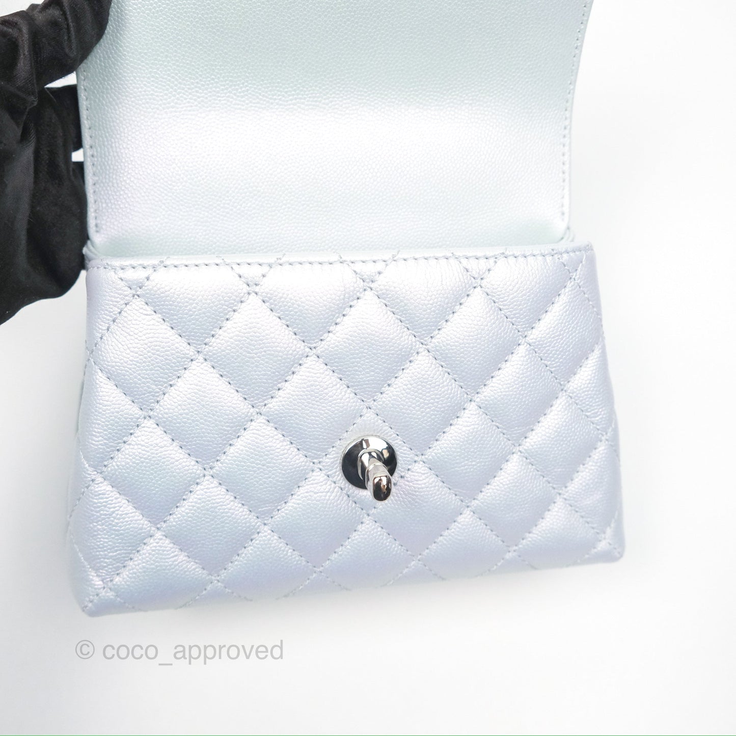 Chanel Mini Coco Handle Quilted Iridescent Light Blue Caviar Rainbow Hardware 21K