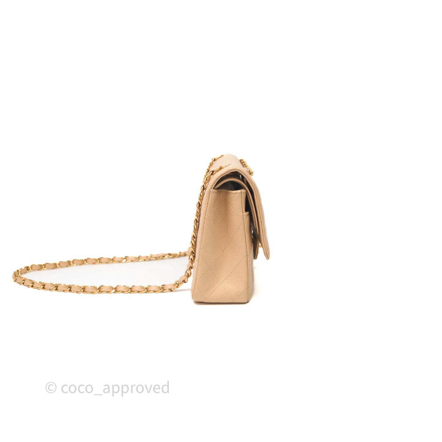 Chanel Classic M/L Medium Flap Quilted Beige Caviar Gold Hardware