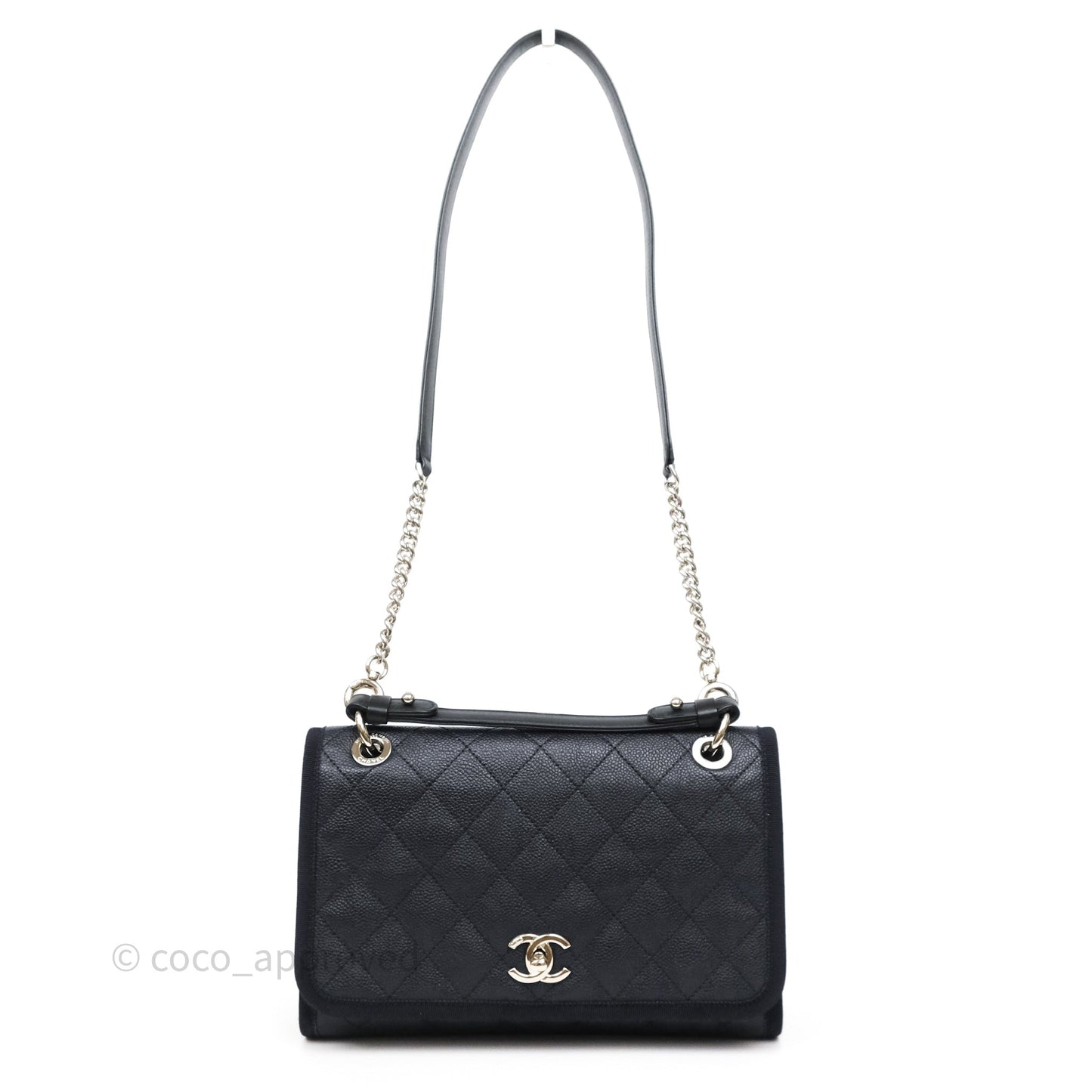 Chanel Top Handle Flap Bag Dark Navy Caviar Silver Hardware