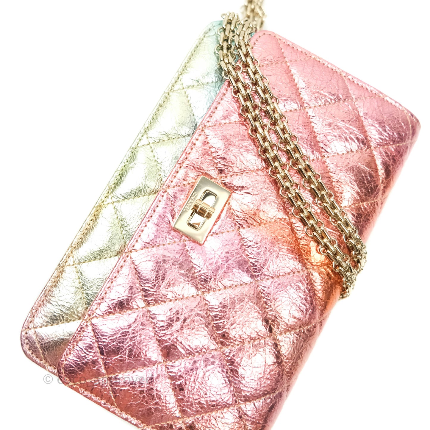 Chanel Quilted Reissue Wallet On Chain WOC Metallic Rainbow Aged Calfskin Gold Hardware