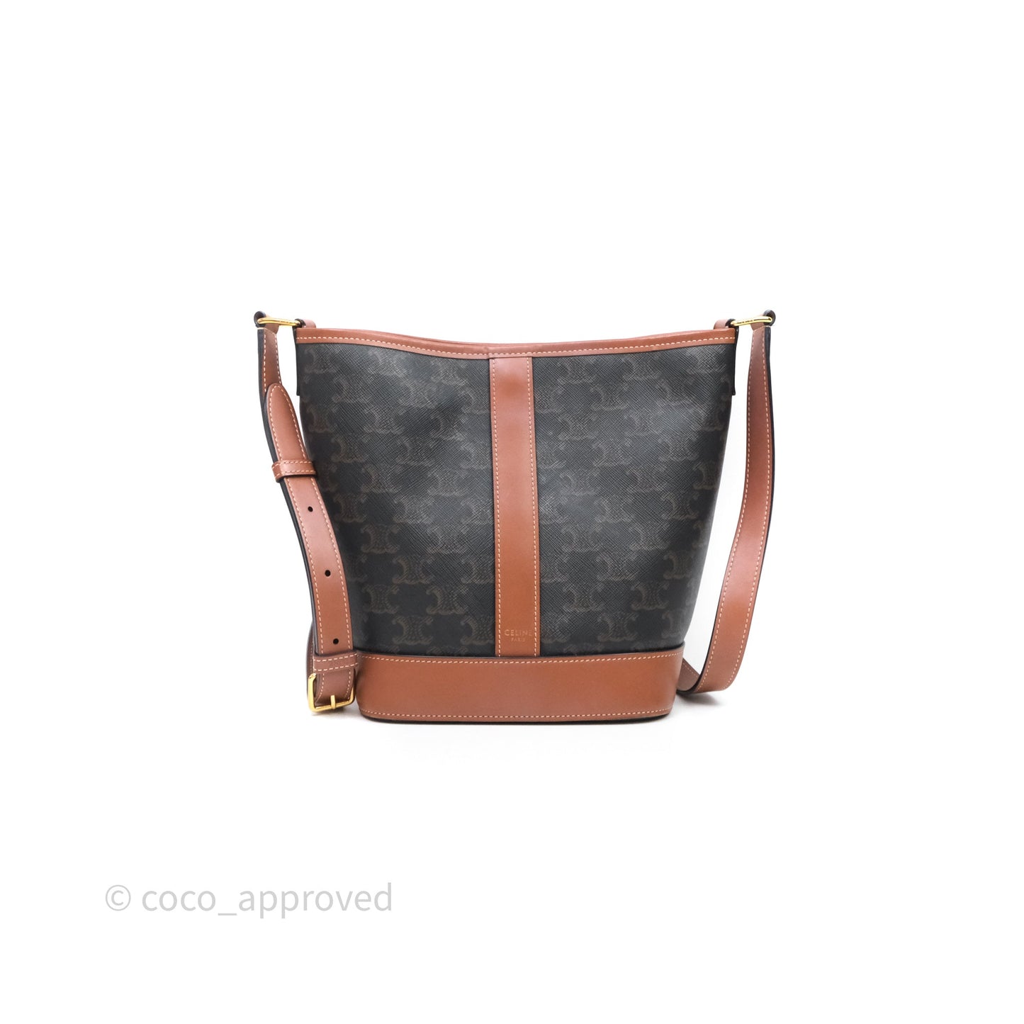 Celine Small Bucket Triomphe Canvas Tan Calfskin