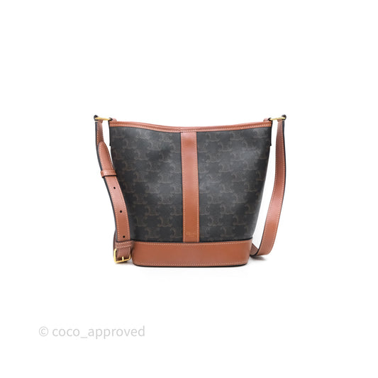 Celine Small Bucket Triomphe Canvas Tan Calfskin