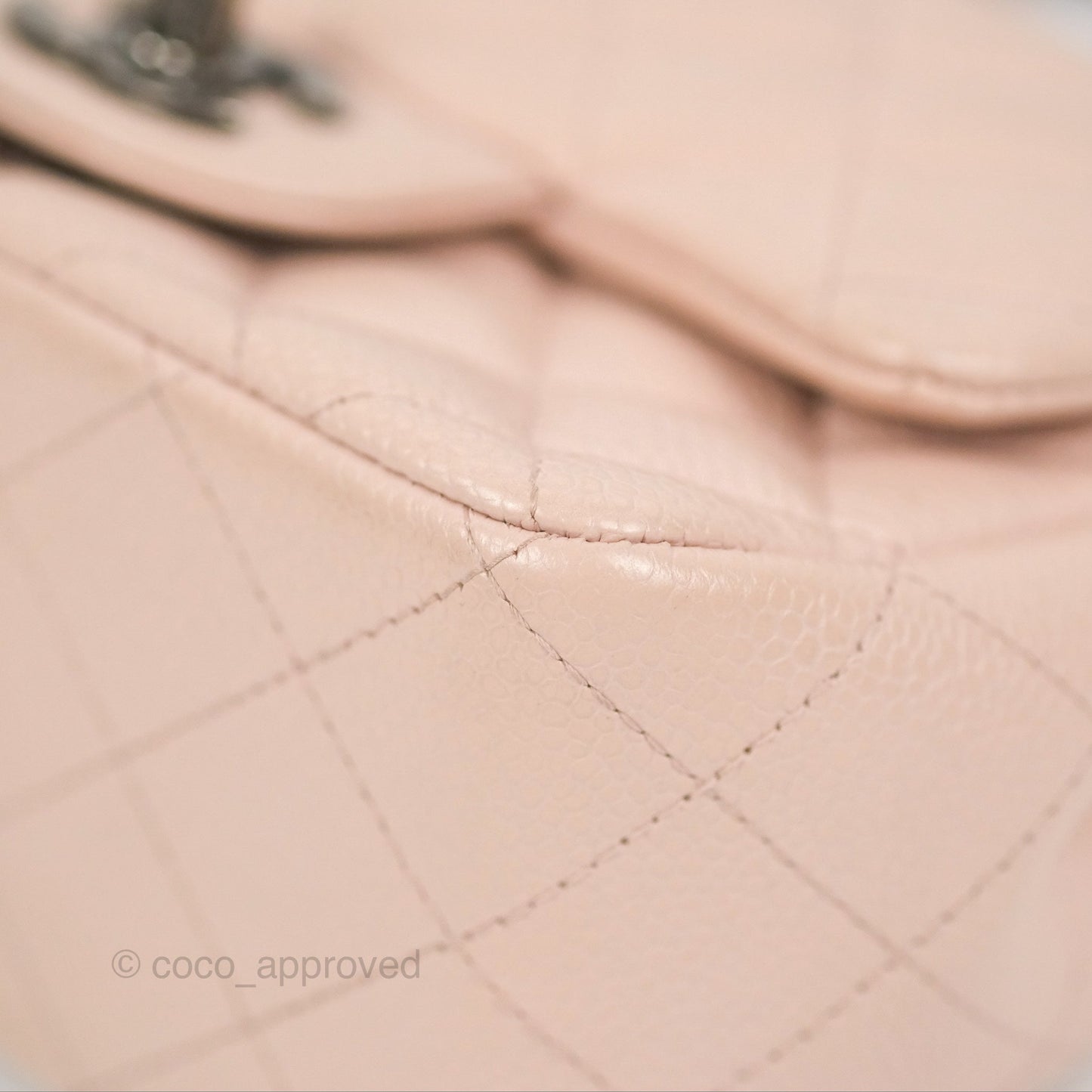 Chanel Quilted Mini Square Flap Pale Pink Caviar Ruthenium Hardware