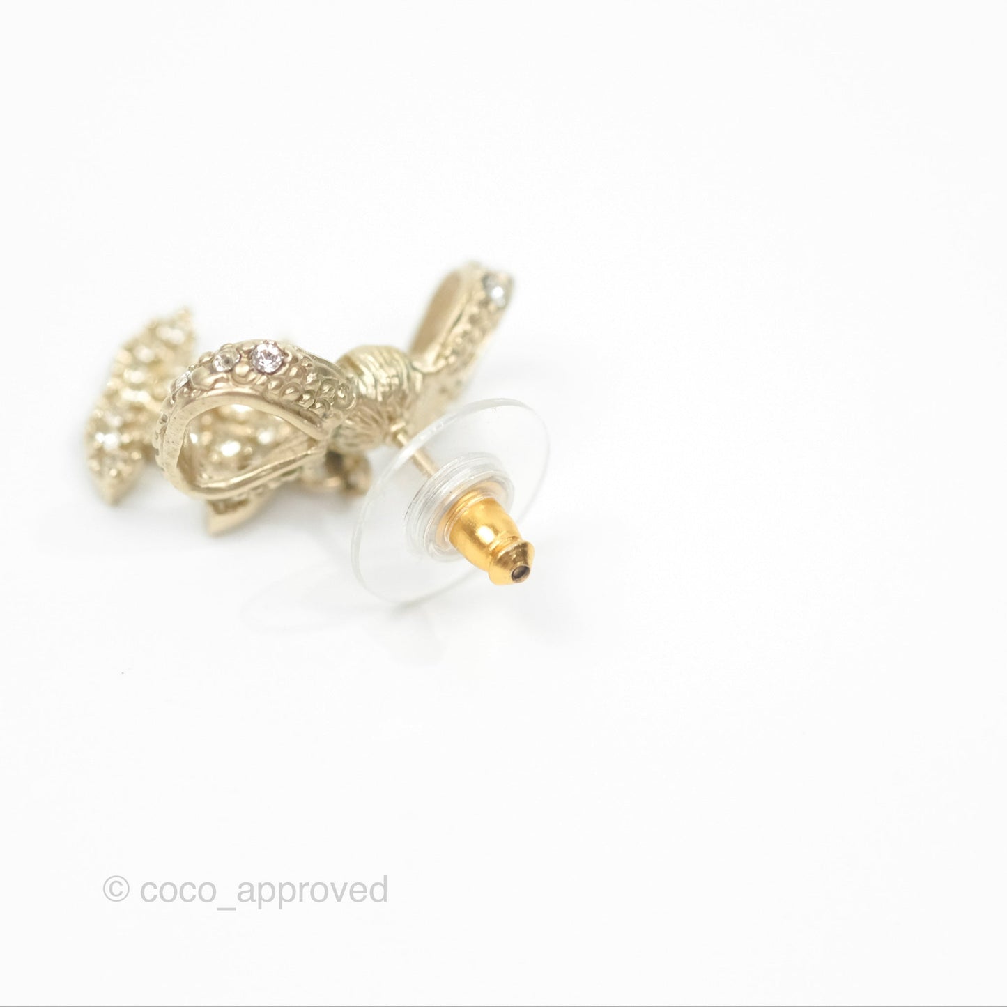 Chanel Crystal CC Bow Knot Earrings Gold Tone